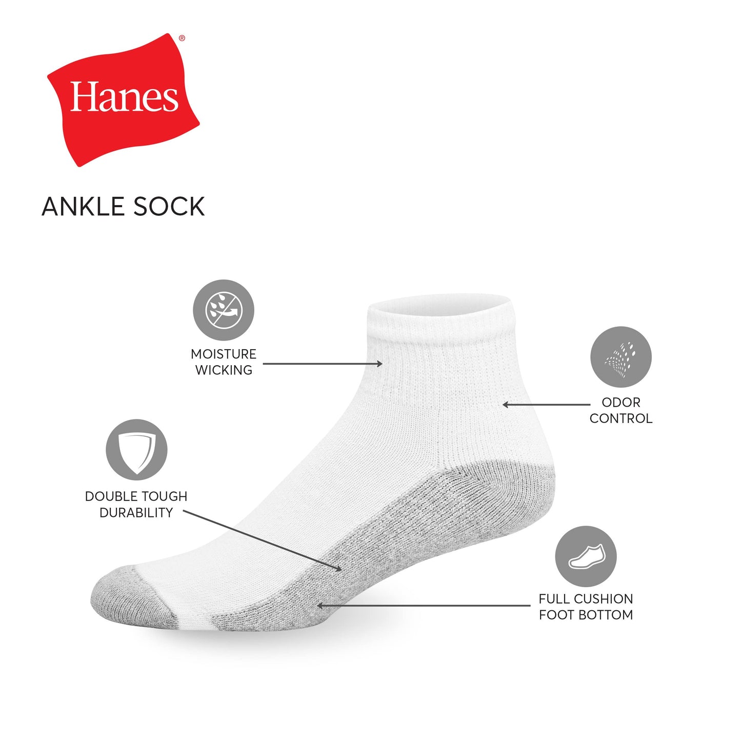 Hanes mens Double Tough Ankle Socks, 12-pair Pack Casual Sock, Black, 12 14 US - Medaid International
