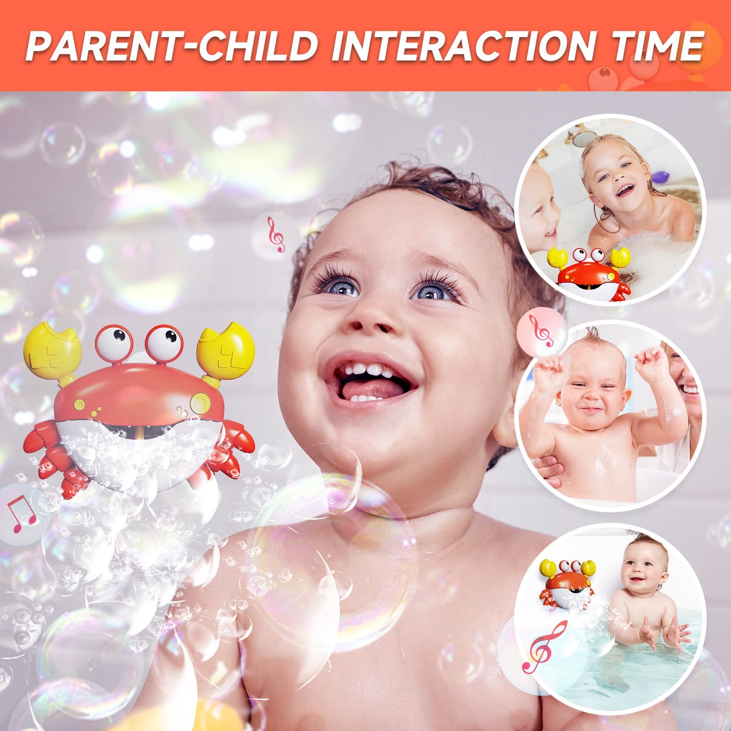 GLZOOO Crab Bath Toys: Bath Toys for Toddlers, Blow Bubbles and Plays 12 Children’s Songs, Sing-Along Bath Bubble Maker for Baby (Red) - Medaid International