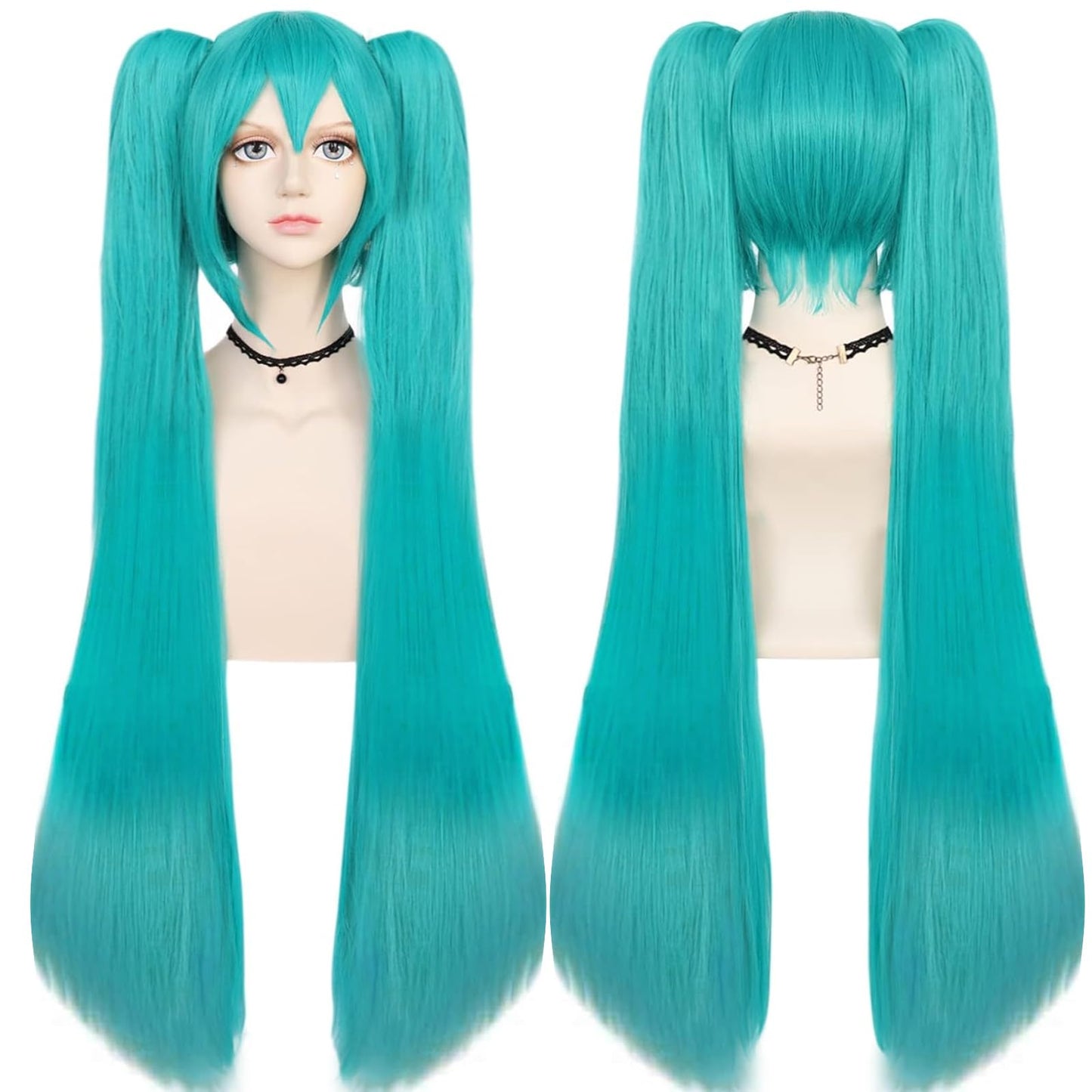 ANOGOL Hair Cap+48inch/120cm Green Wig Cosplay Green Teal wig Double Ponytail Wig, Long Green Lolita Wig For Halloween Costume, Long Green Wig With Bangs Straight wig For Halloween Party Cosplay Wig - Medaid International