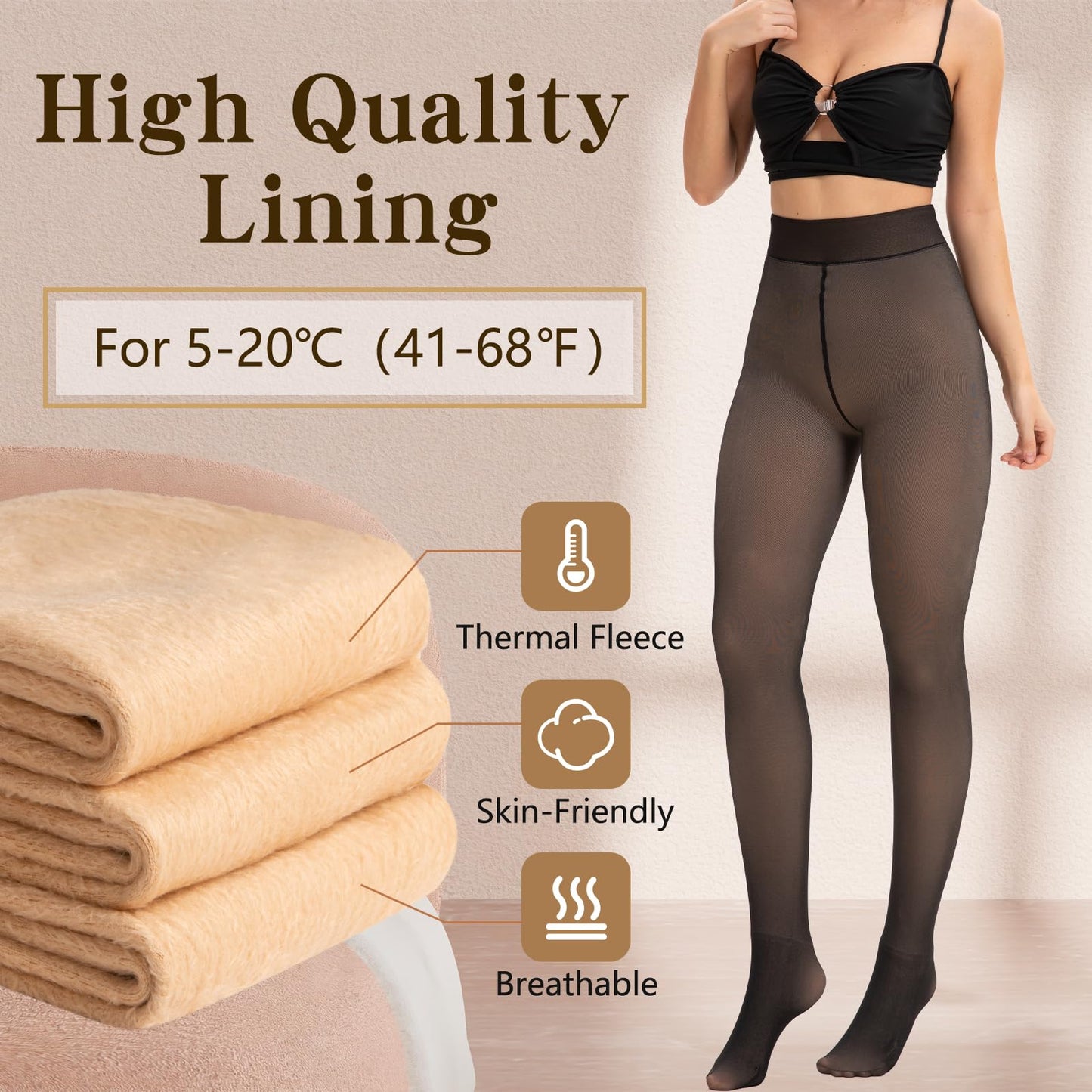 HONGTEYA Fleece Lined Tights Women Winter Thermal Leggings Pantyhose Fake Translucent Thick Warm Sheer Tights (US, Alpha, Medium, Regular, Regular, Fake Translucent Black-pantyhose) - Medaid International