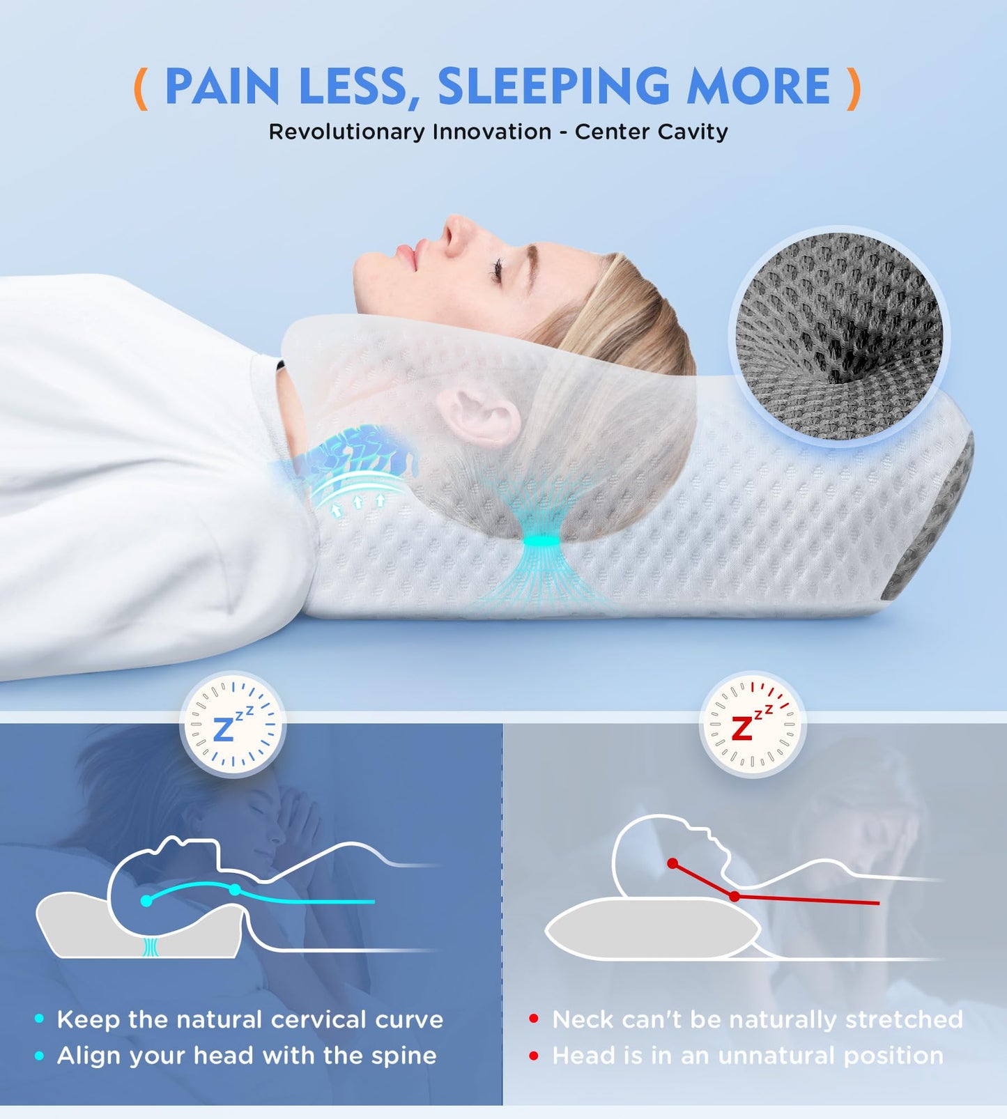 Osteo Cervical Pillow for Neck Pain Relief, Hollow Design Odorless Memory Foam Pillows with Cooling Case, Adjustable Orthopedic Bed Pillow for Sleeping, Support for Side Back Sleepers - Medaid International