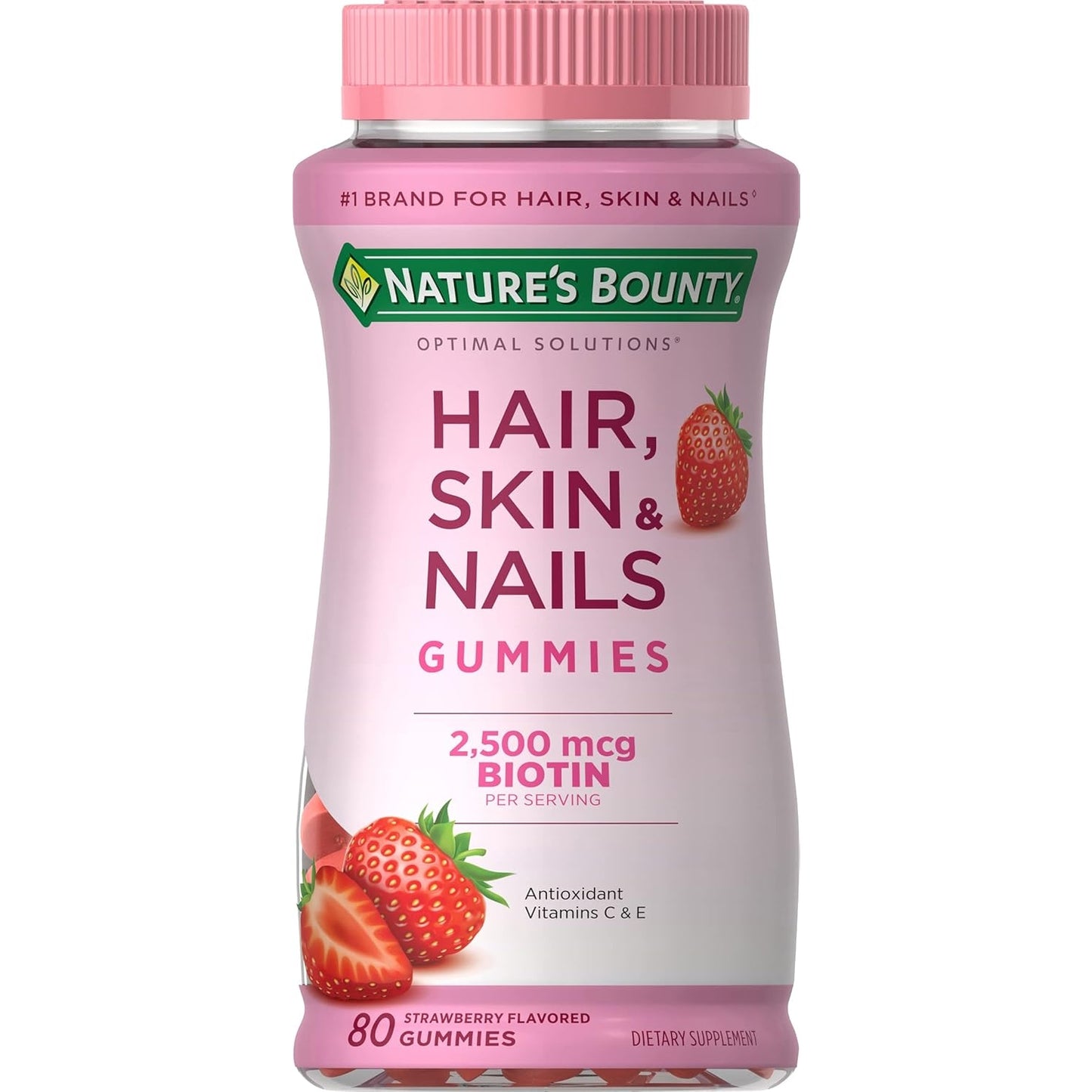 Nature's Bounty Optimal Solutions Hair, Skin and Nails Gummies with Biotin, 25000 mcg, Strawberry Flavored, 200 Count - Medaid International