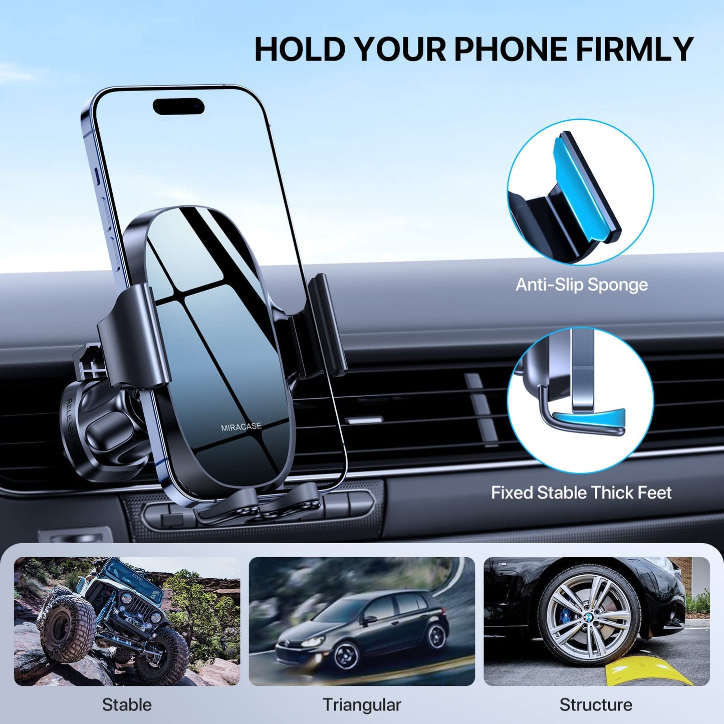 Miracase Upgraded-2nd Generation Universal Phone Holders for Your Car, 3 in 1 Air Vent Car Phone Holder Mount Compatible with iPhone 17/16/15/14/13/12/11 Series and All Phones - Medaid International
