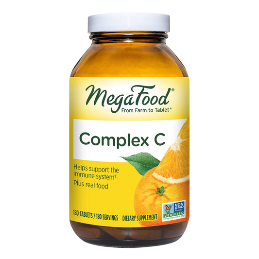 MegaFood Complex C - Vegan Immune Support Supplement with Vitamin C 250 mg, Made with Real Food Including Orange, Cranberry & Brown Rice, Gluten-Free, Kosher - 180 Tablets, 180 Servings - Medaid International