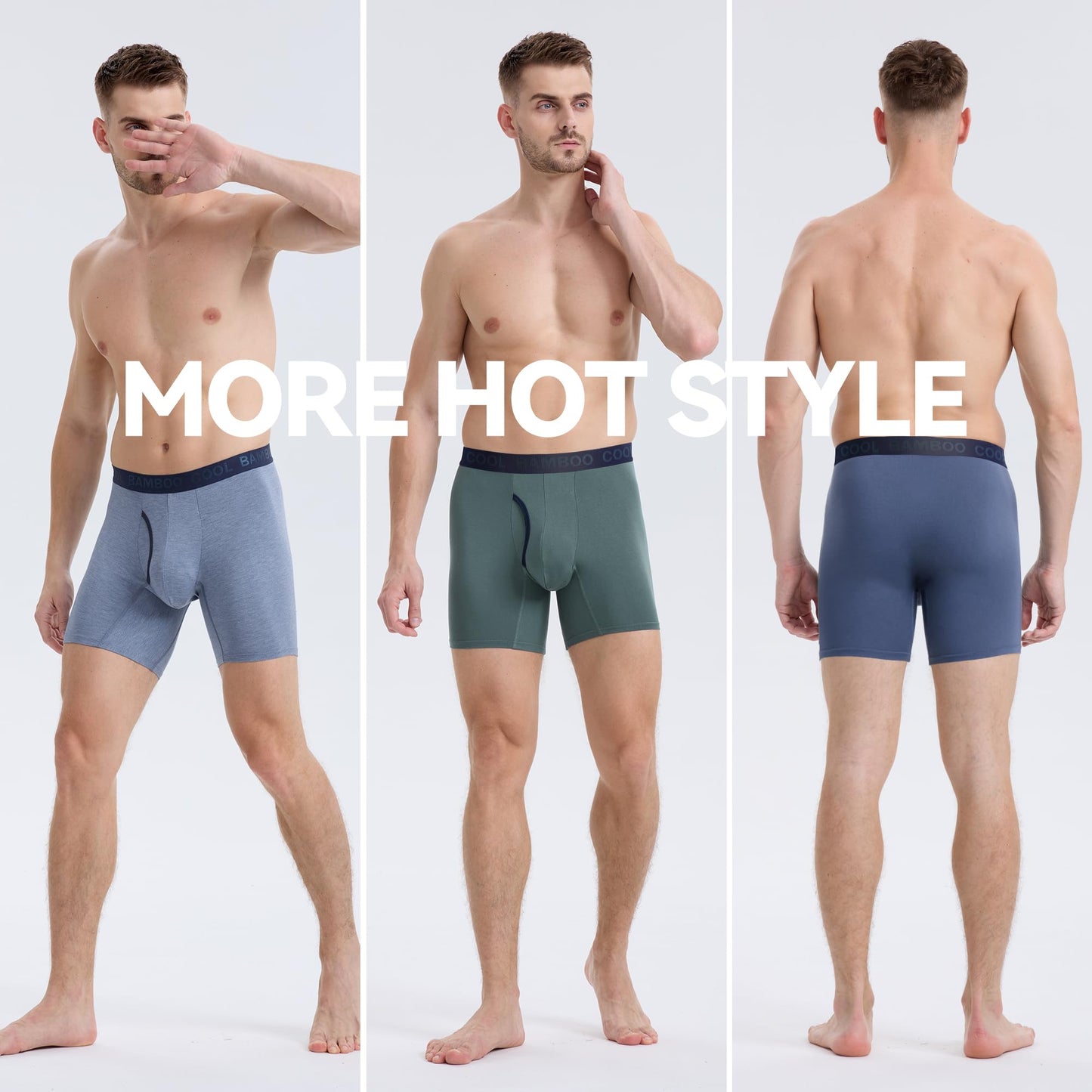 BAMBOO COOL Men's Underwear Boxer Briefs,Regular Leg,Breathable Soft Moisture-Wicking with Fly Underwear For men 4 Pack - Medaid International