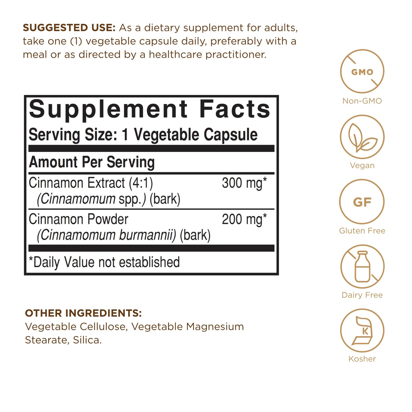 Solgar Cinnamon - 100 Vegetable Capsules - Full Potency (FP) - Non-GMO, Vegan, Gluten Free, Dairy Free, Kosher - 100 Servings - Medaid International