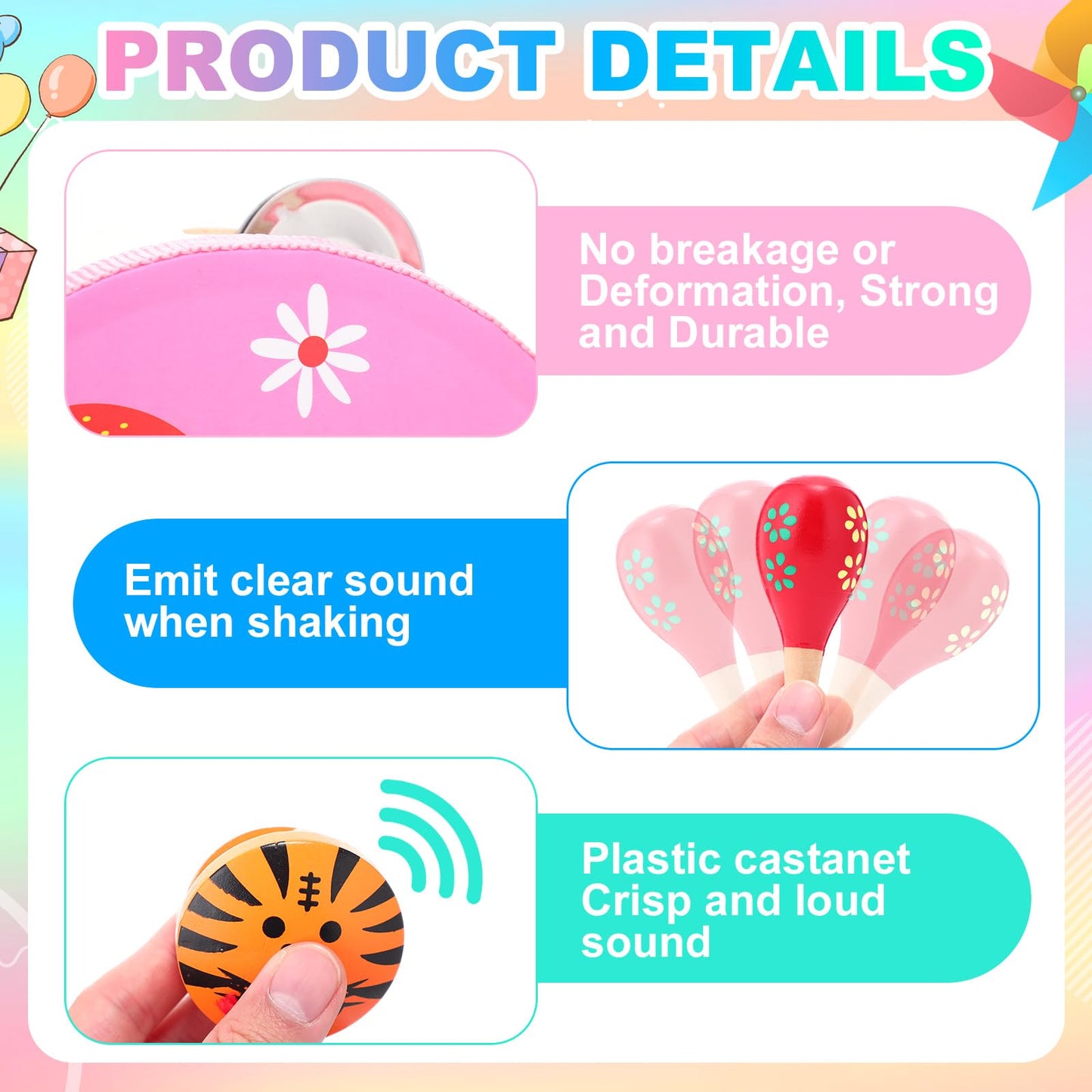 Halloscume 36 Pcs Shaker Musical Instruments for Kids Egg Shaker Wooden Trumpet Hand Held Tambourine Maracas Percussion Tambourine Drum Plastic Castanets for Preschool Early Music Learning Toy - Medaid International
