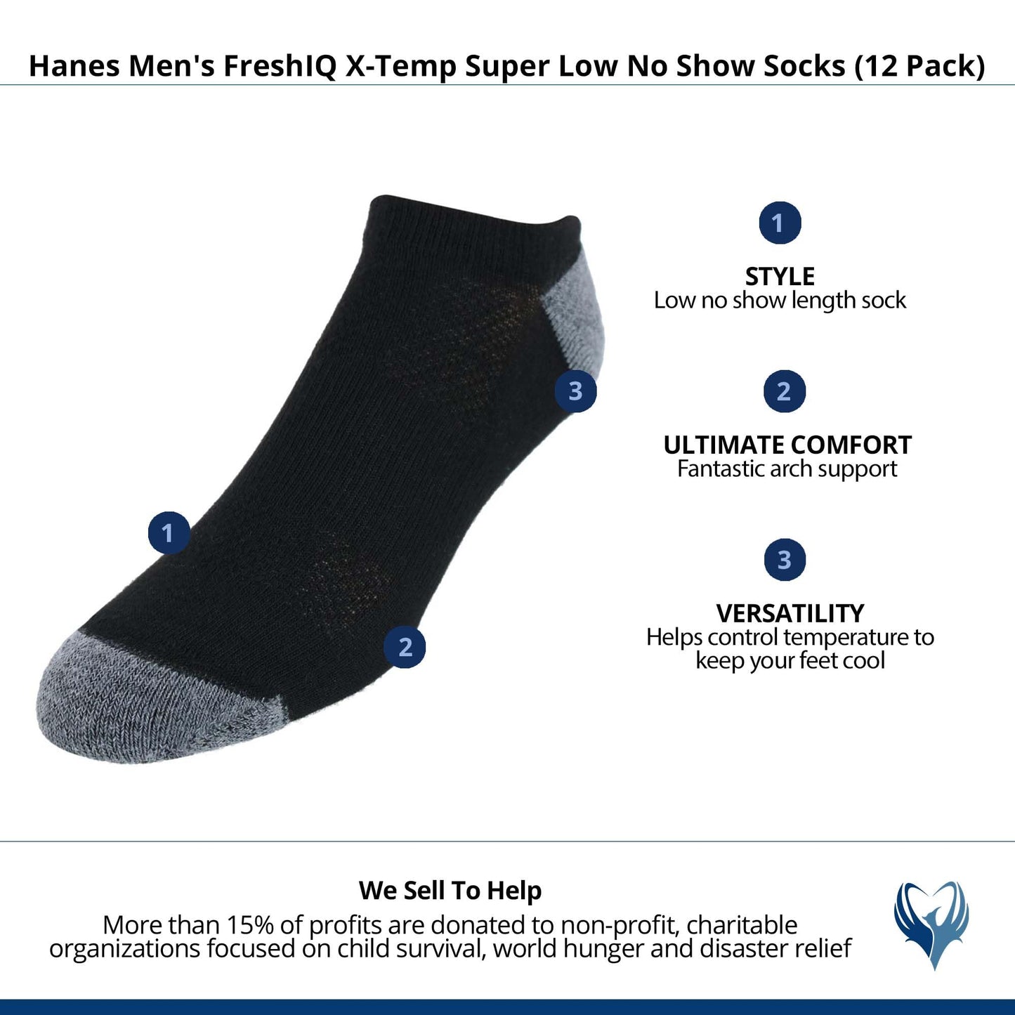 Hanes mens X-temp Lightweight No Show Socks, 12-pair Pack Casual Sock, Black, 6 12 US - Medaid International