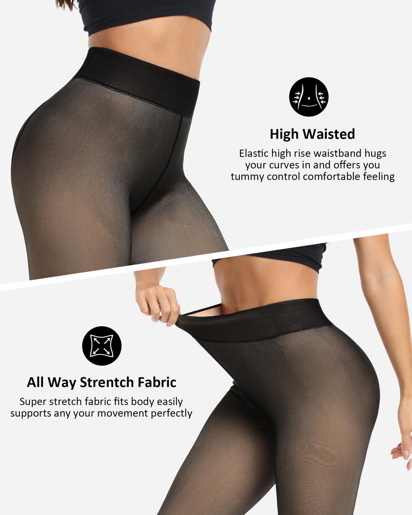 NORMOV Winter Warm Fleece Lined Tight Women,Thermal Fake Translucent Leggings Soft Velvet Stretchy Pantyhose(TF Black-XS/S) - Medaid International