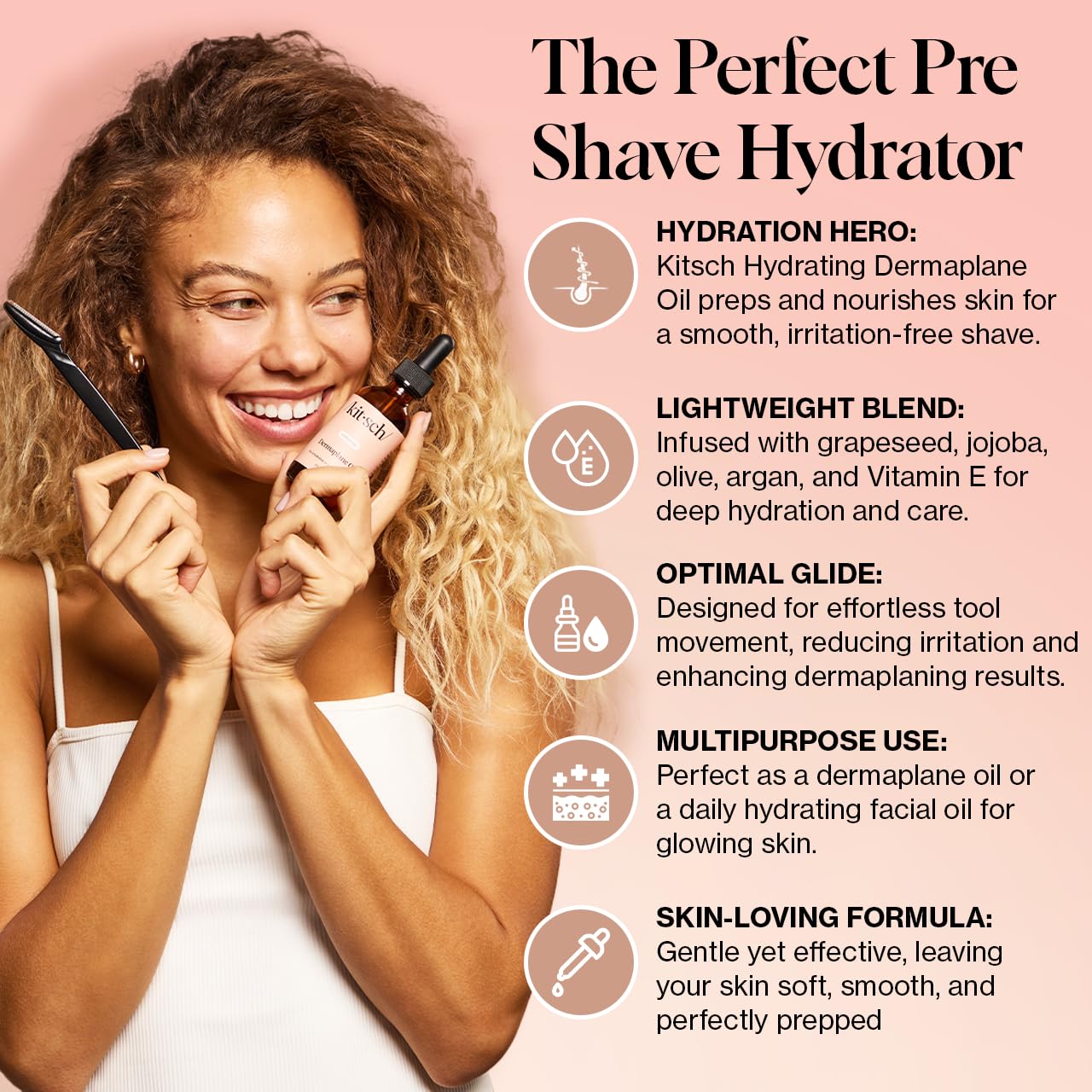 Kitsch Dermaplane Face Oil with Jojoba & Argan Oil β Hydrating Facial Formula for Dermaplaning Tool, Gua Sha & Razor Use β Irritation-Free Shave Oil for Soft, Radiant Skin β 2oz - Medaid International