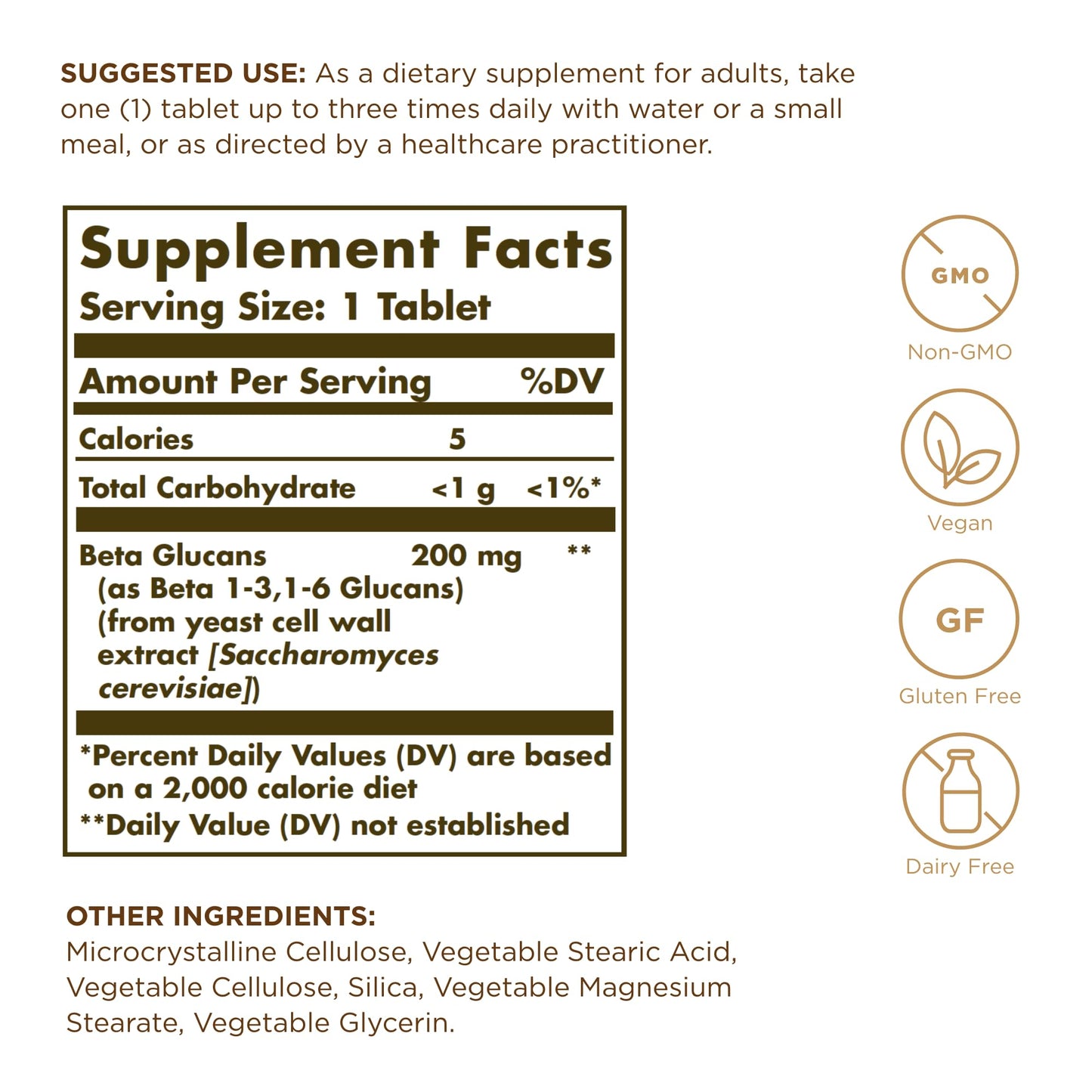 Solgar Beta Glucans - 60 Tablets - Non-GMO, Vegan, Gluten & Dairy Free - 60 Servings - Medaid International