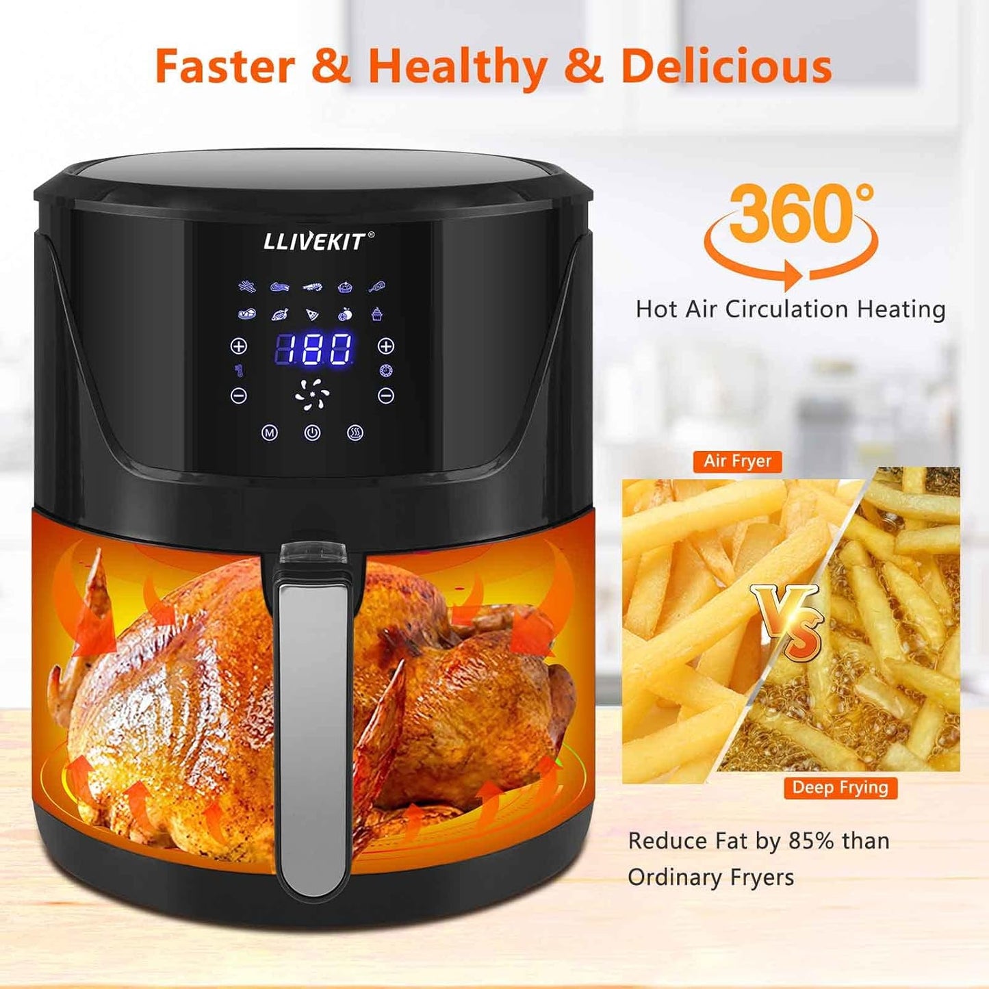 5L Air Fryer + LED Touch Screen, 1400W - Medaid International