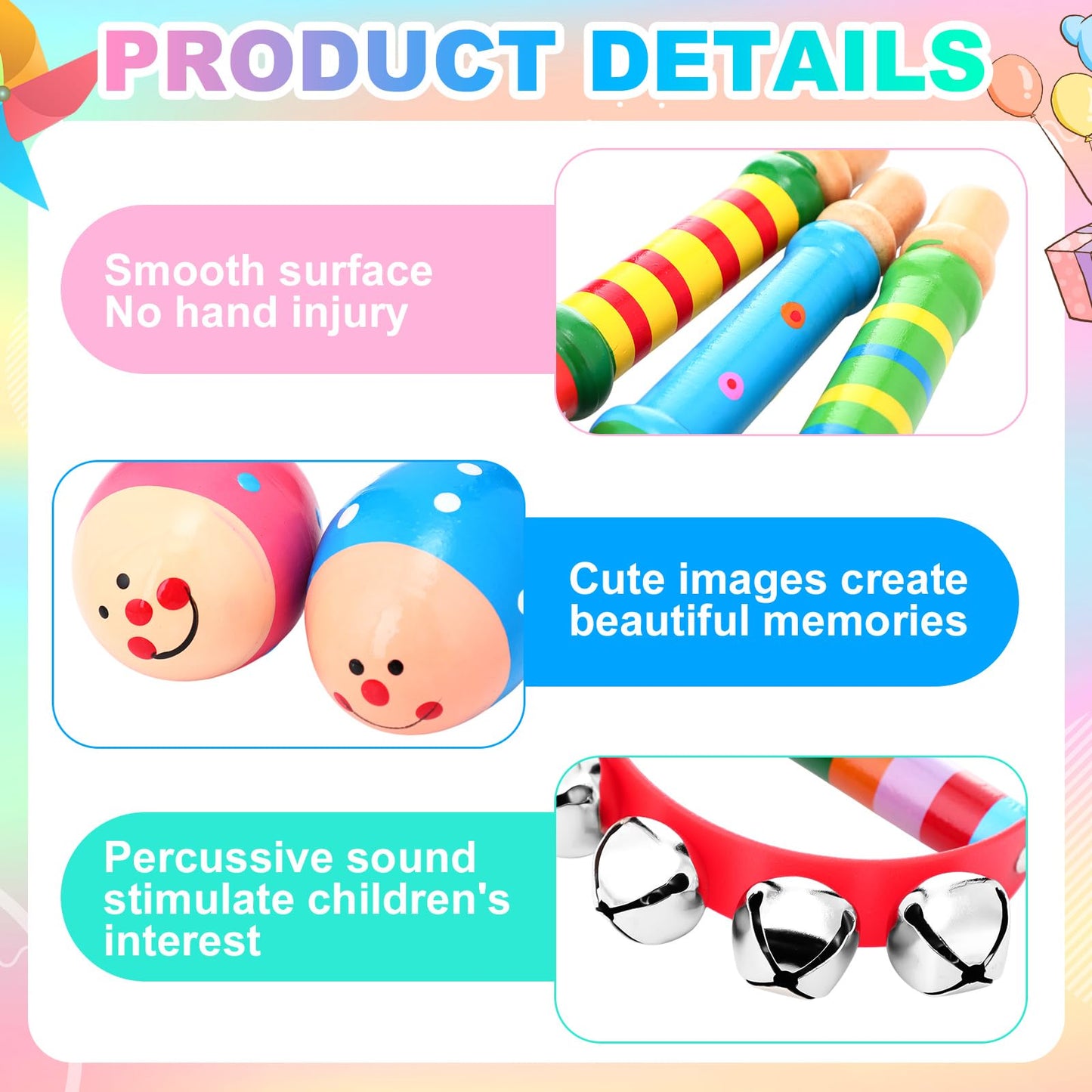Halloscume 36 Pcs Shaker Musical Instruments for Kids Egg Shaker Wooden Trumpet Hand Held Tambourine Maracas Percussion Tambourine Drum Plastic Castanets for Preschool Early Music Learning Toy - Medaid International