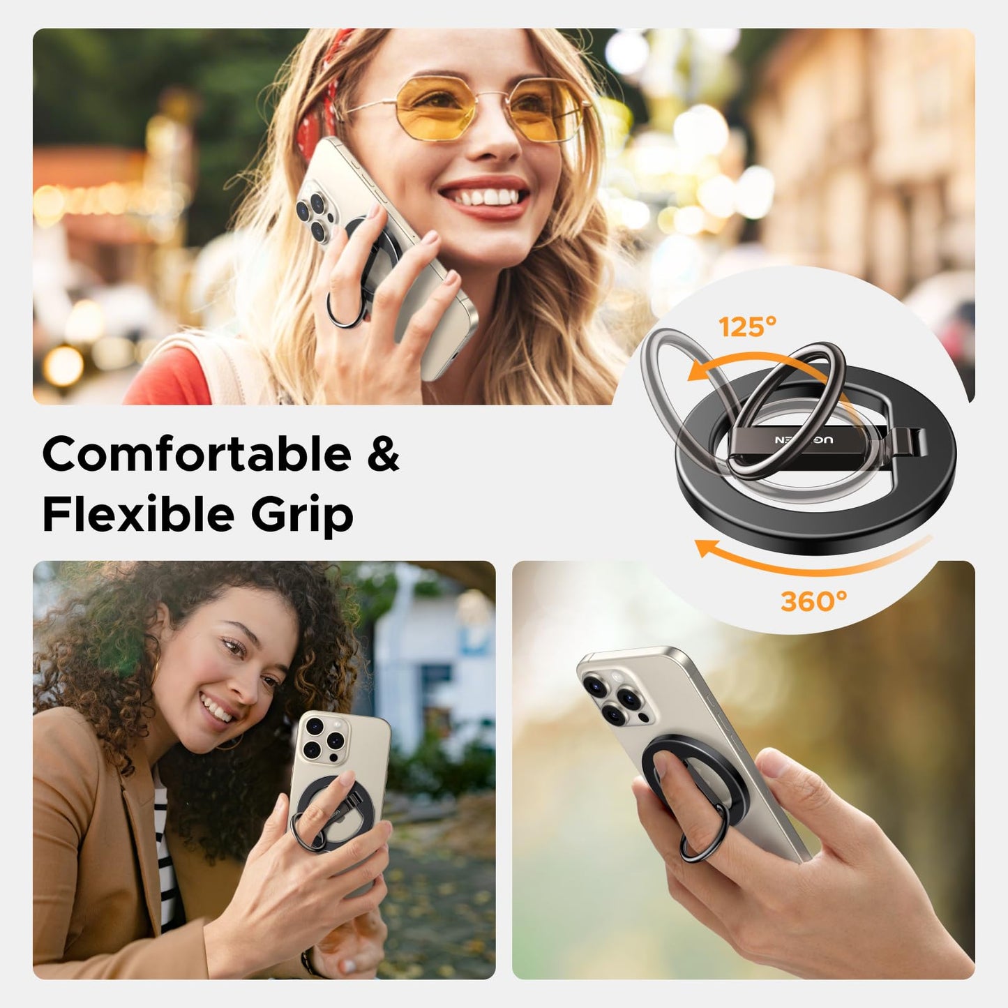 UGREEN Magnetic Phone Grip for MagSafe Phone Holder, Universal Strong Magnetic Ring Phone Stand Compatible with iPhone 17 Air 16 Pro 15 Pro Max 14 Plus 13 12, MagSafe Accessories - Medaid International