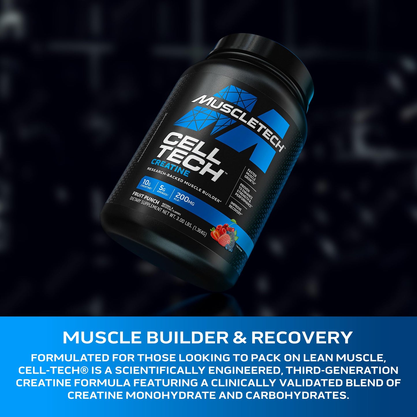 Creatine Monohydrate Powder MuscleTech Cell-Tech Creatine Post Workout Recovery Drink Muscle Builder For Men & Women Muscle Building Supplements Fruit Punch, 3 lbs (27 Serv) - Medaid International
