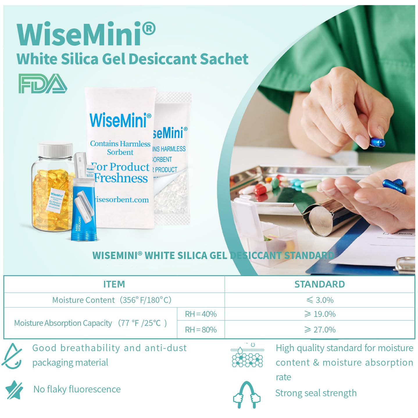 Wisesorb 0.25 Gram 600 Pack Silica Gel Packets, Dessicant Packets, Silica Gel Packs, Moisture Absorbers for Food Storage, Food Safe Desiccant Dehumidifiers - Medaid International