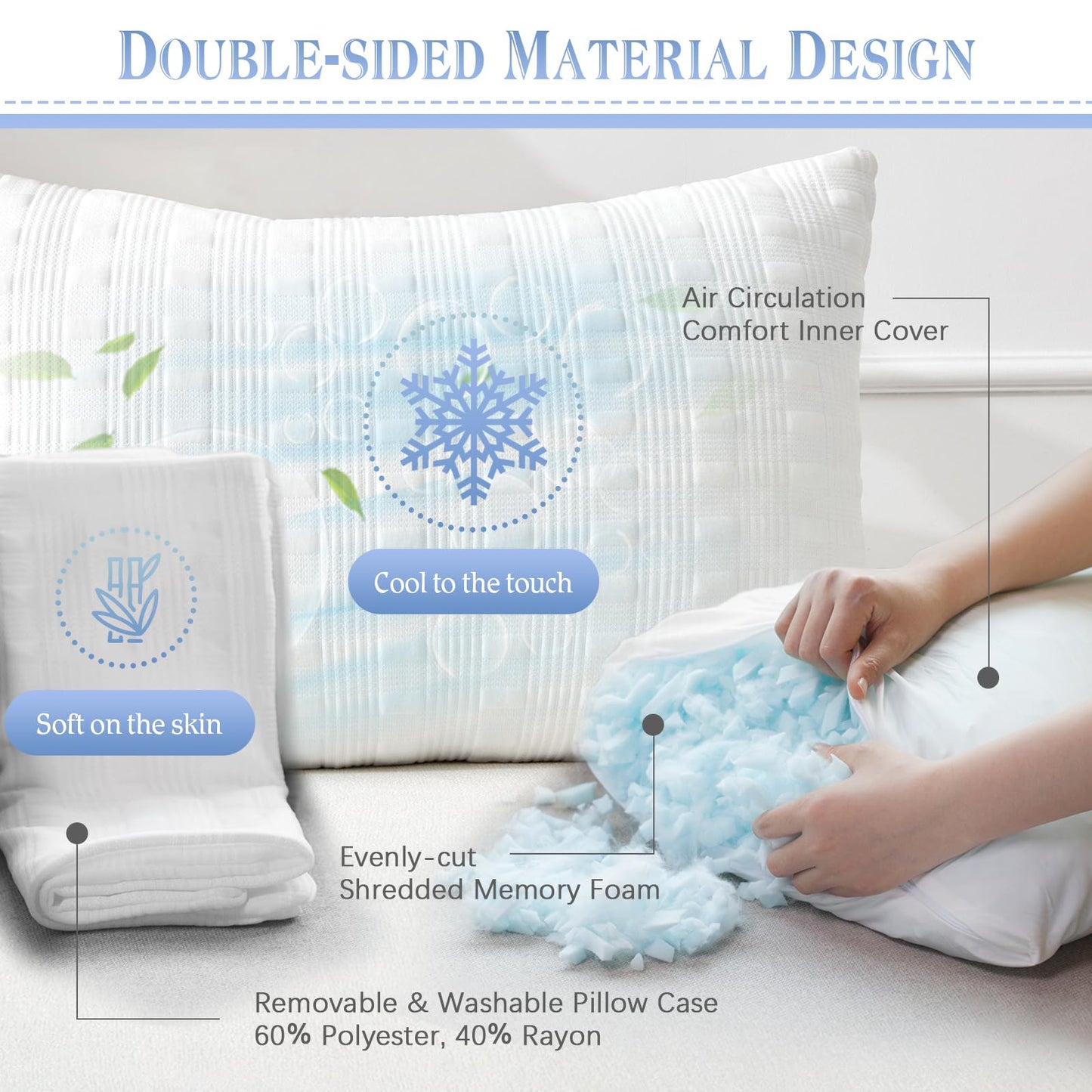 Meoflaw Cooling Pillows for Sleeping King Size Set of 2,Shredded Memory Foam Bed Pillow with Pillow Case-Double Sided Material,Adjustable Loft King Pillow for Side & Back Sleeper-Medium Firm - Medaid International