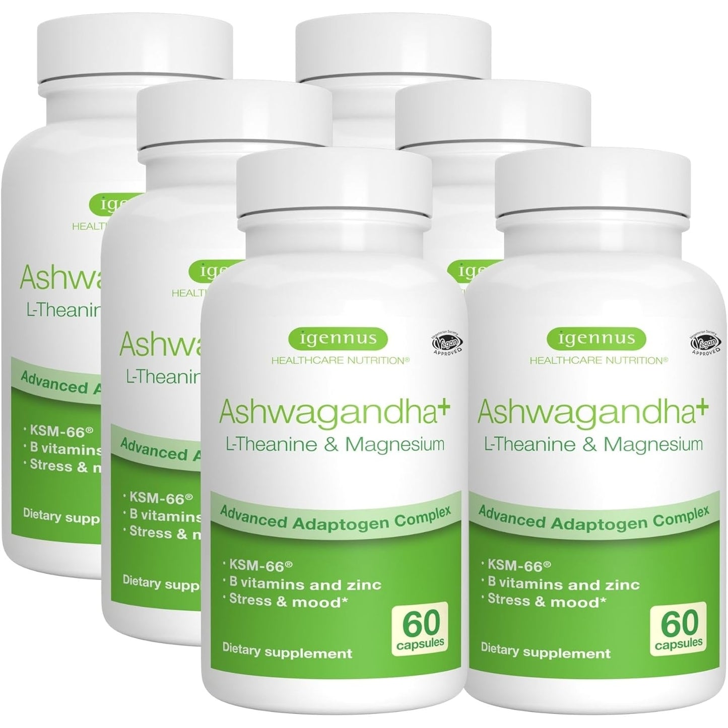 Advanced Ashwagandha KSM-66, L-Theanine & Magnesium, Clean Label, Multi Action Adaptogen Complex for Stress Support with Zinc & B Vitamins, 360 Vegan Capsules, by Igennus - Medaid International