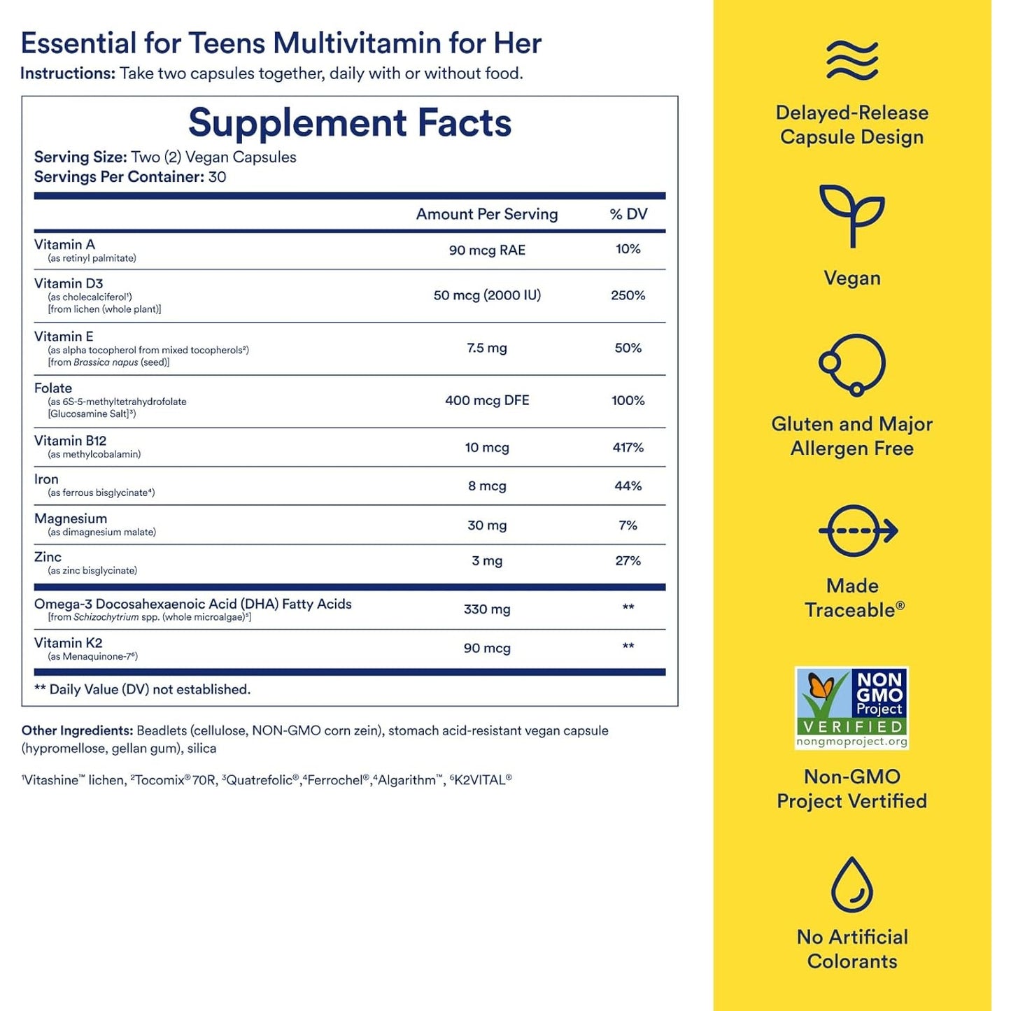 Ritual Teen Vitamins for Girls - Zinc, Vitamin A and D3 for Immune Function Support*, Omega-3 DHA & B12 for Brain Health, Non-GMO, Mint Essenced, 30 Day Supply, 60 Vegan Capsules - Medaid International