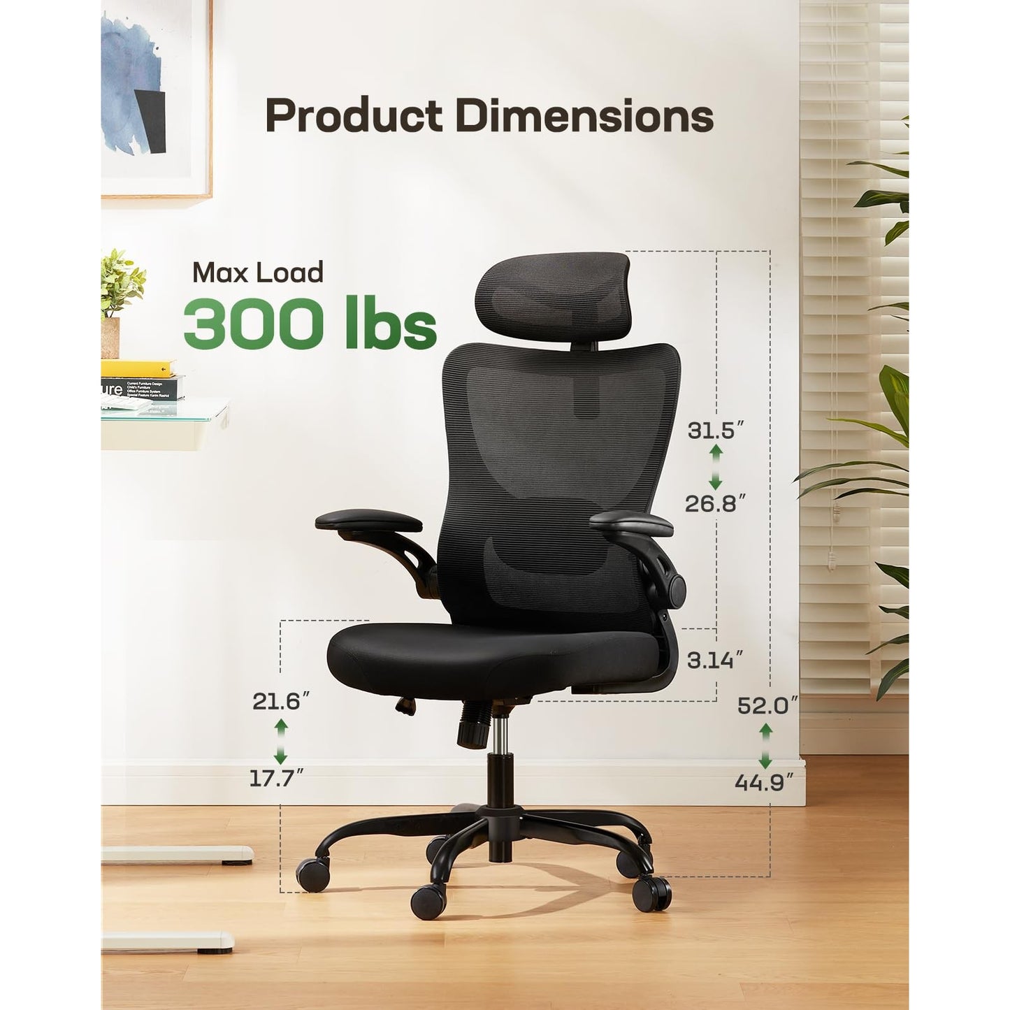 Marsail Ergonomic Office Chair: Office Computer Desk Chair with High Back Mesh and Adjustable Lumbar Support Rolling Work Swivel Task Chairs with Wheel 3D Armrests and Headrest - Medaid International