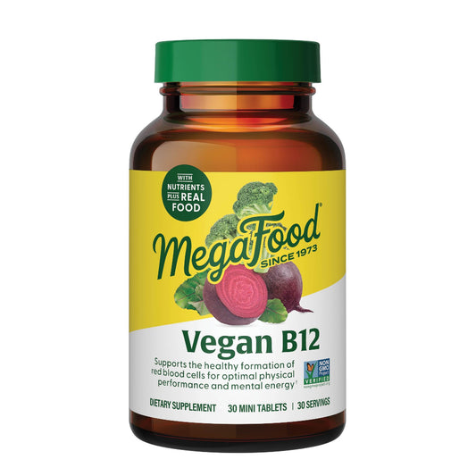 MegaFood Vegan Vitamin B12, Vitamin B Supplement with Vitamin B6, B12 Vitamins, and Folic Acid, Supports Cellular Energy Production, Nervous System Health & Cardiovascular Function - 30 Tablets - Medaid International