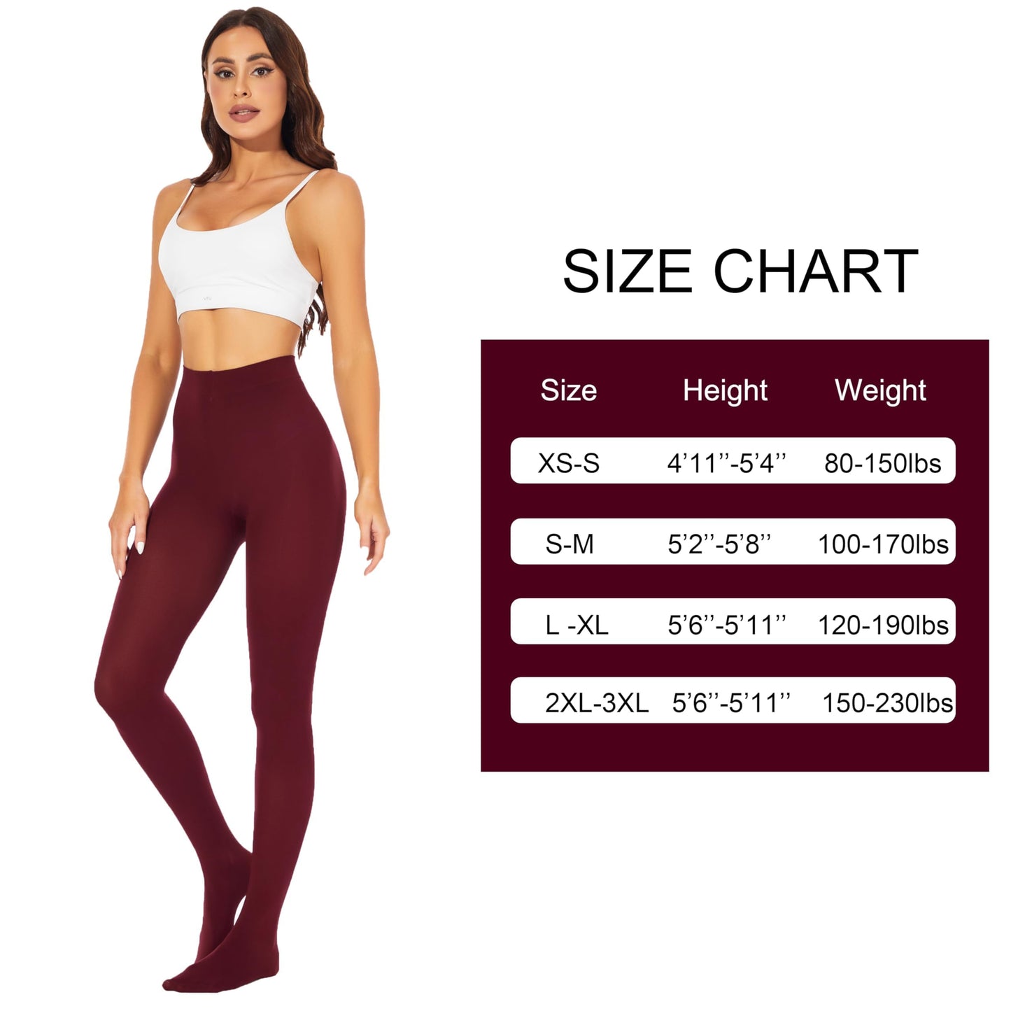 HeyUU Women's 80D Ultra Soft Opaque Tights, High Waist Solid Color Footed Pantyhose with 29 Colors burgundy lxl - Medaid International