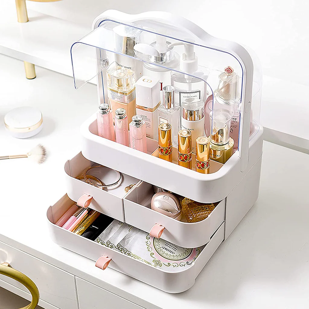 Dustproof Makeup Organizer with 3 Drawers – Waterproof Cosmetic Storage Box - Medaid International