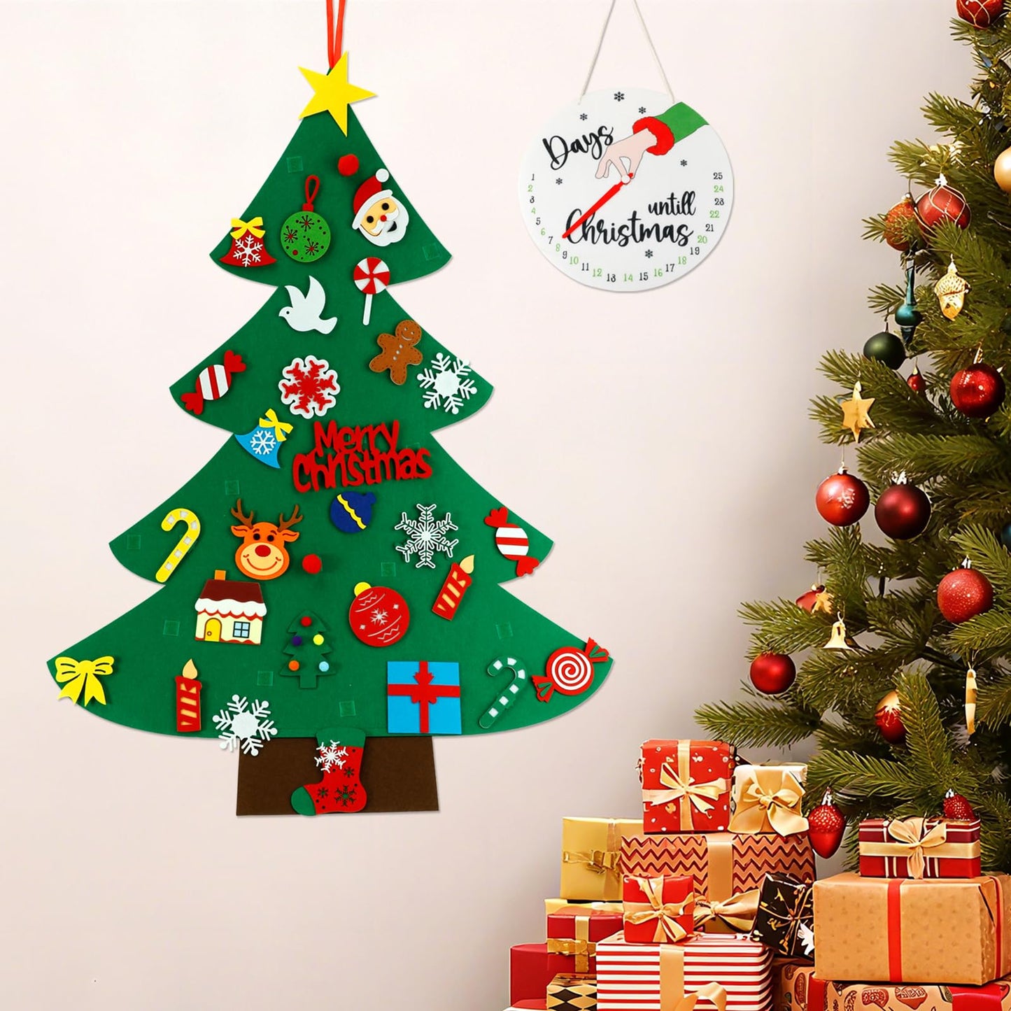 DIY Felt Christmas Tree for Kids, 2025 Advent Calendar Countdown with Accessories Xmas Tree Detachable Wall Hanging Ornaments and String for Xmas Decorations Gifts for Toddlers - Medaid International