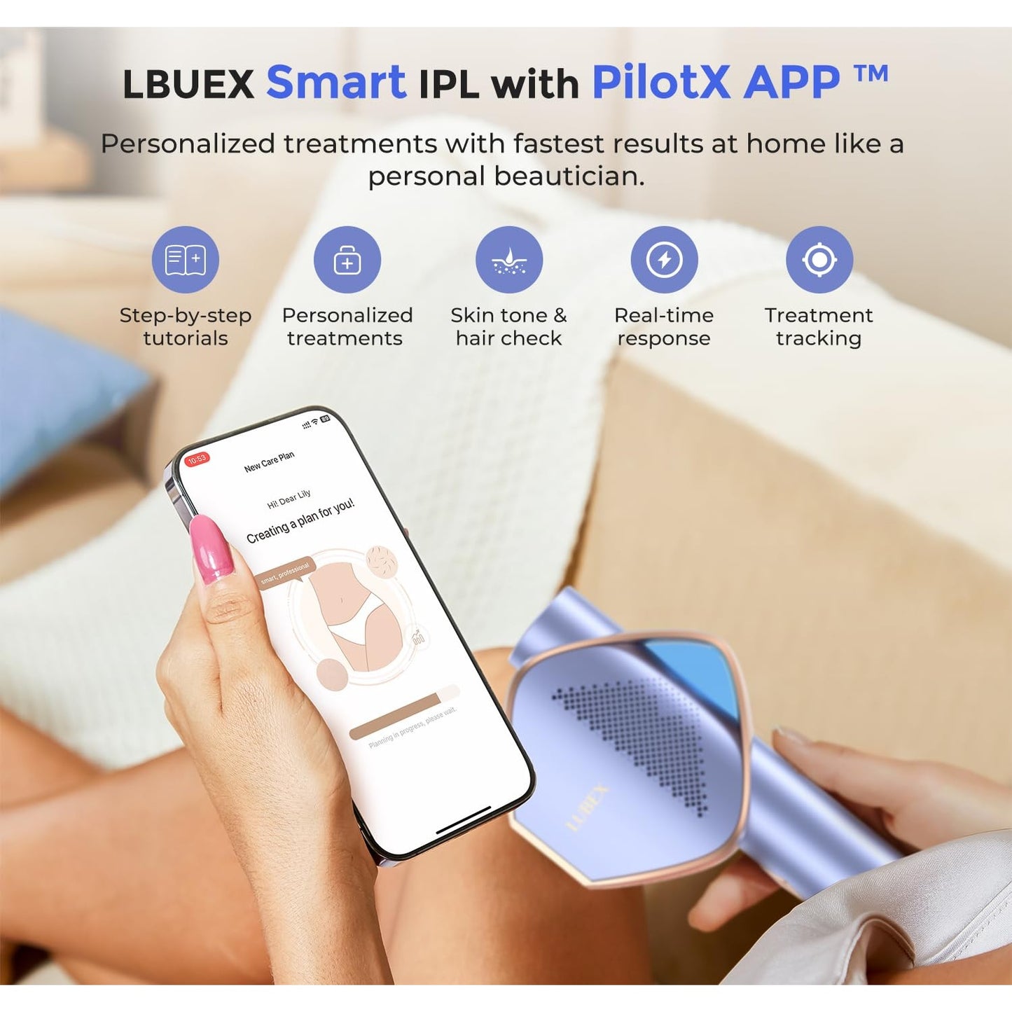 LUBEX Smart Permanent IPL Laser Hair Removal for Woman and Men, Painless Sapphire Ice-Cooling, Alternative to Salon, Bikini Shaver, Facial Epilator for Armpits Back Legs Arms Face Bikini Glow 6 A+ - Medaid International
