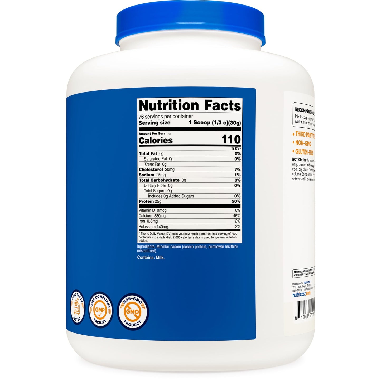 Nutricost Casein Protein Powder 5lb - Micellar Casein, Non-GMO, Gluten Free (Unflavored) - Medaid International