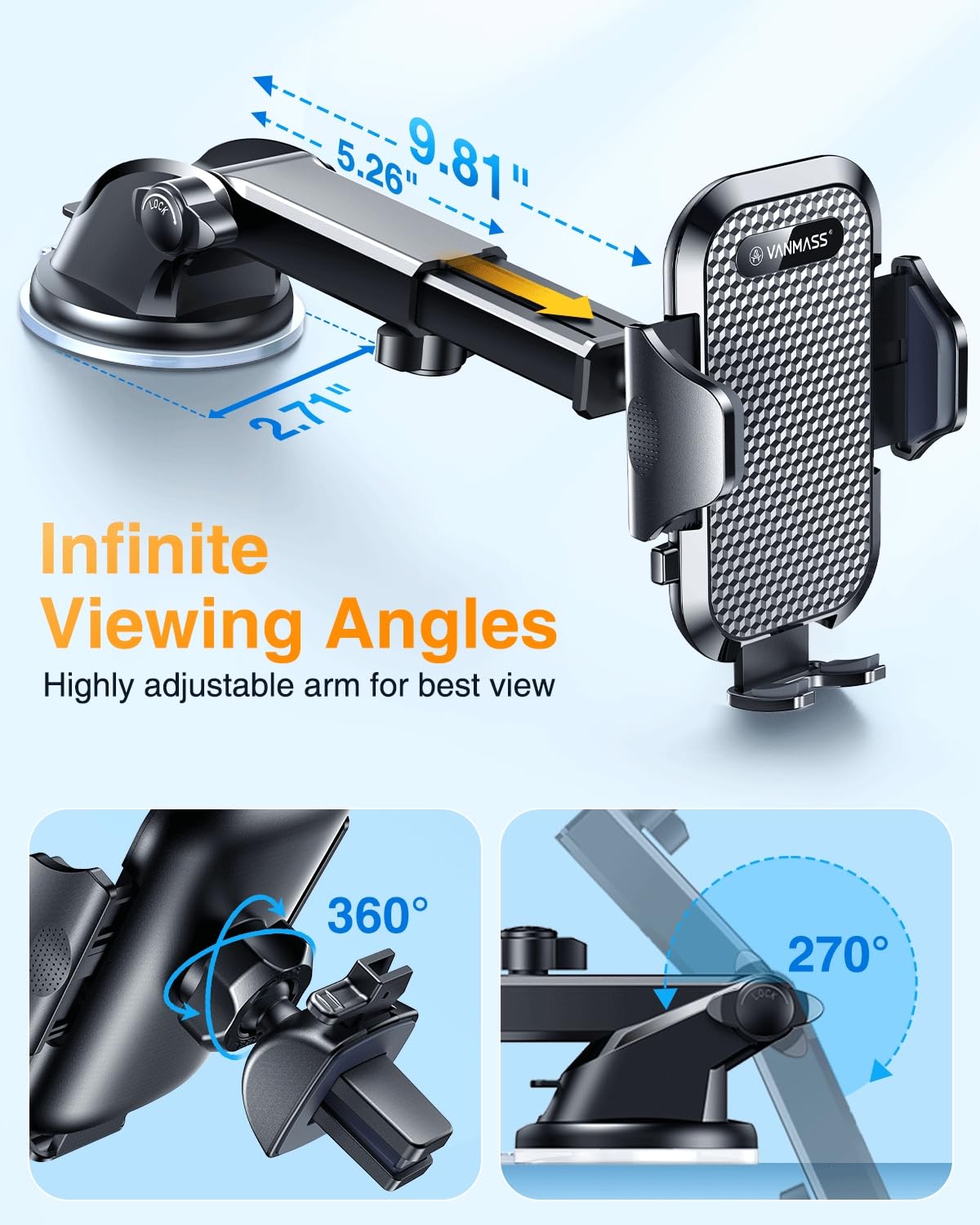 VANMASS Car Phone Holder 2025 Military-Grade Phone Holder for Your Car Windshield Dashboardใ 65 Lbs Strongest SuctionใใPatent & Safety Certsใ Universal Cell Phone Car Mount for iPhone Samsung Android - Medaid International