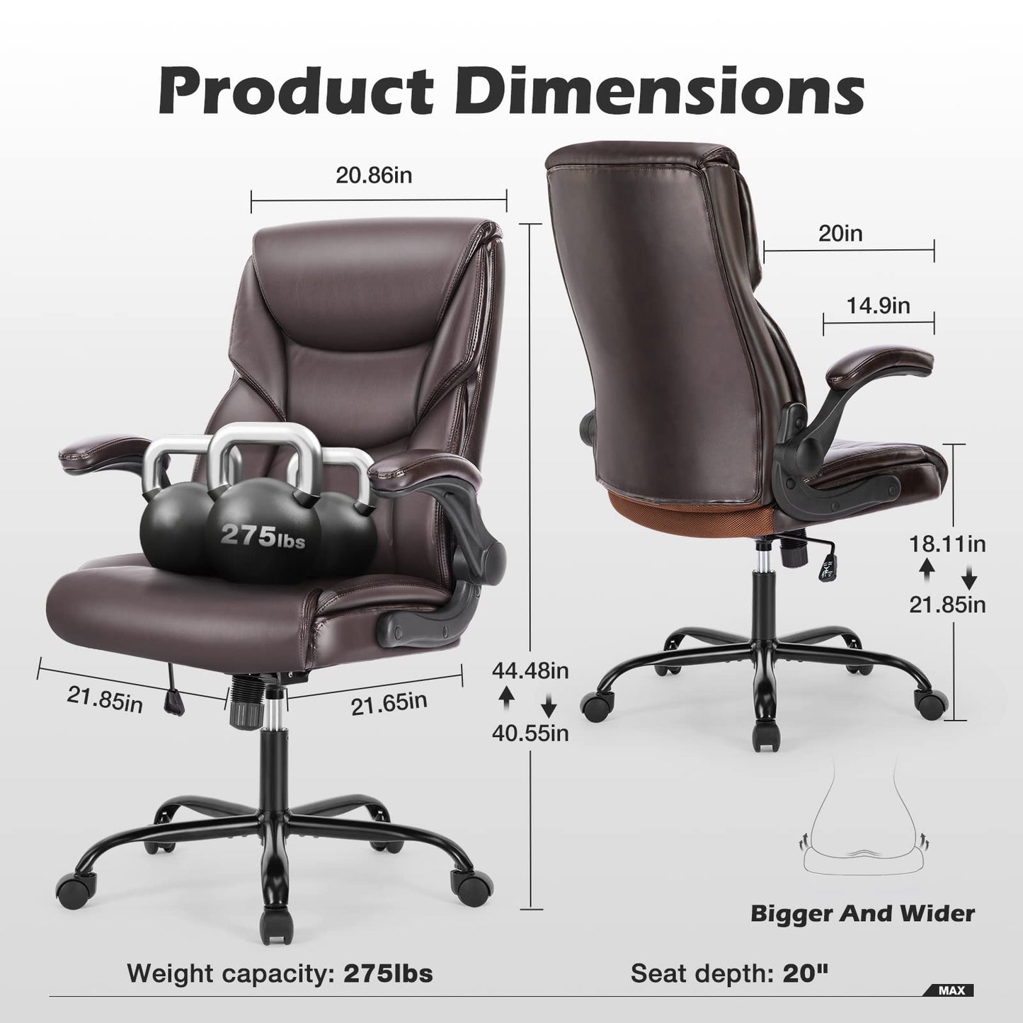 Executive Office Chair – Ergonomic Adjustable Computer Desk Chairs with High Back Flip-up Armrests, Swivel Task Chair with Lumbar Support, Bonded Leather - Medaid International