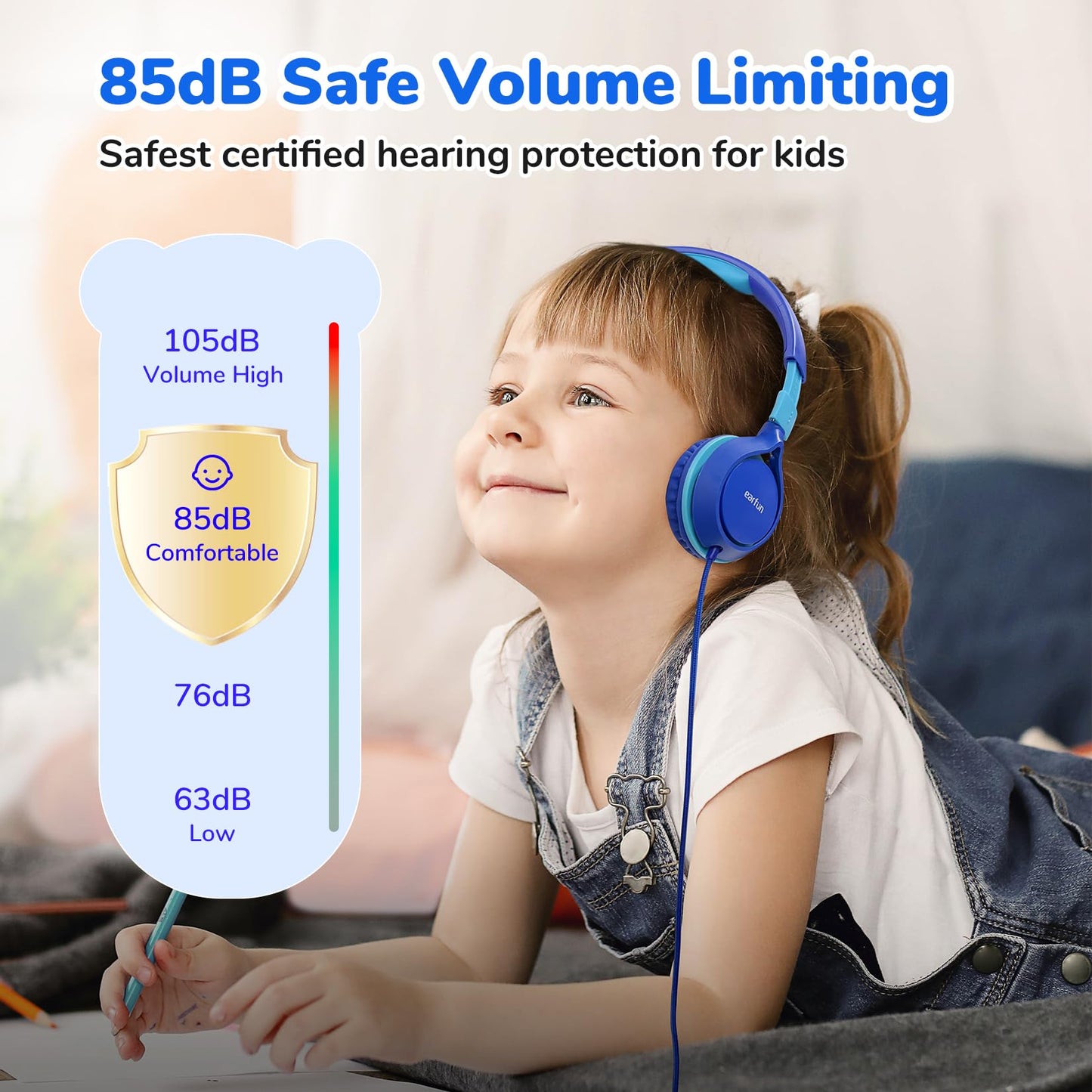 EarFun S1 Kids Headphones, Foldable Wired Headphones for Kids, 85dB Volume Limit, Stereo Sound, Adjustable Headband, Portable Lightweight On-Ear Headphone for School/Travel/Boys/Girls/PC/Tablet - Medaid International