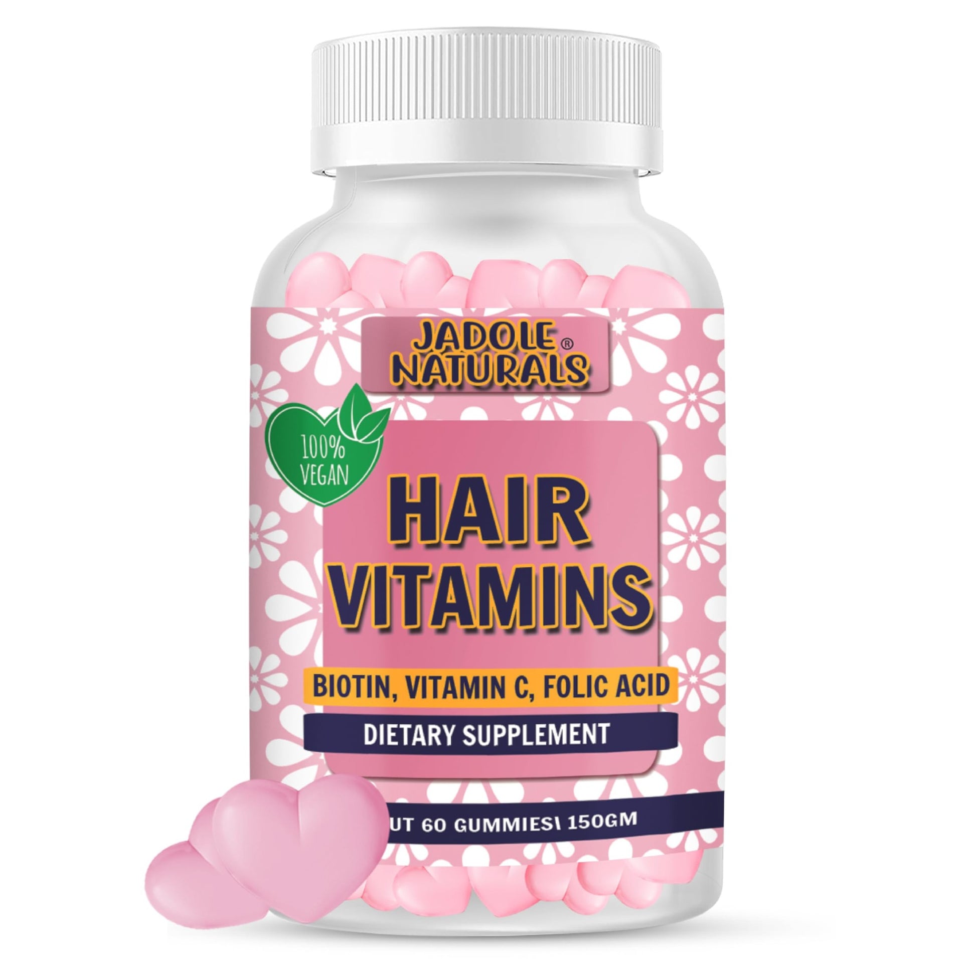 Jadole Naturals Hair Vitamins 60 Gummies Supplement with Vitamin C, Biotin & Folic Acid Supports Hair Growth, Hair Loss, Healthy Hair, Skin & Nails | Hair Multivitamins Supplements for Men Women's - Medaid International