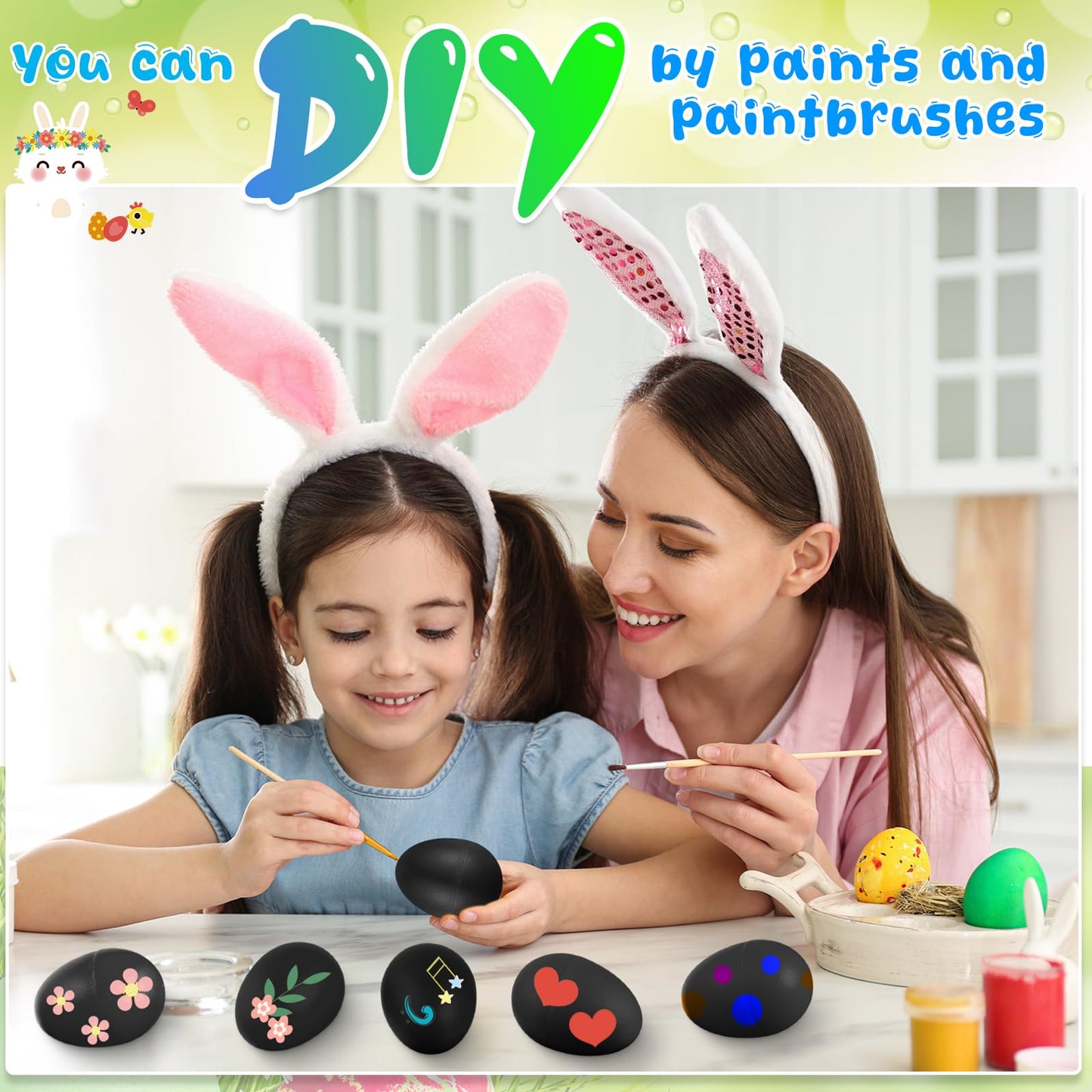 Yeshone 100 Pieces Egg Shakers Musical Instruments Percussion Maracas Egg for Kids Toys Plastic Easter Shaker for Learning DIY Painting, Classroom Music, Rhythm (Black) - Medaid International
