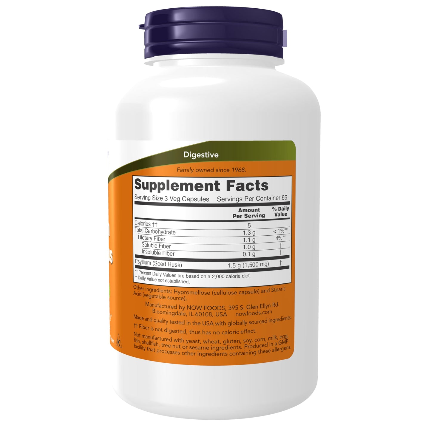 NOW Foods Supplements, Psyllium Husk Caps 500 mg, Non-GMO Project Verified, Natural Soluble Fiber, Intestinal Health*, 200 Veg Capsules - Medaid International
