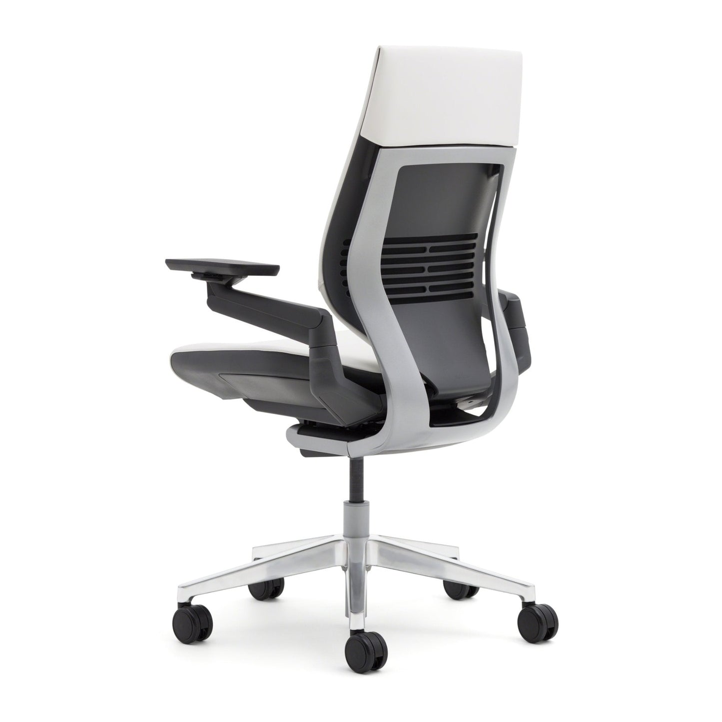 Steelcase Gesture Office Chair - Buzz2 Black Upholstered Wrapped Back Platinum Metallic Frame Medium Seat Merle Seat/Back/Arms (Dark/Light) Hard Floor Caster Wheels - Medaid International