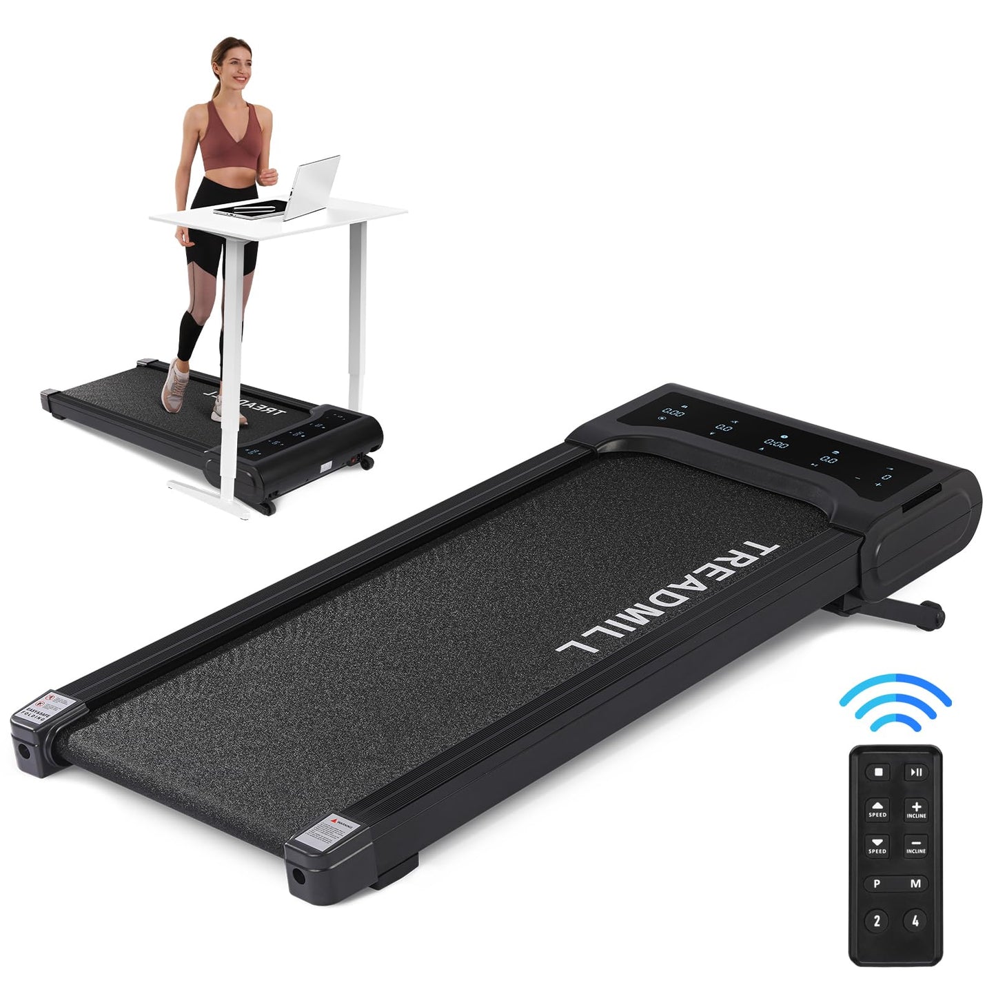 Walking Pad Treadmill with Auto Incline, Under Desk Treadmills, 2 in 1 Portable Walking Treadmill for Walking Running, 2.5HP Low Noise Treadmill with Remote Control and LED Display, Black - Medaid International