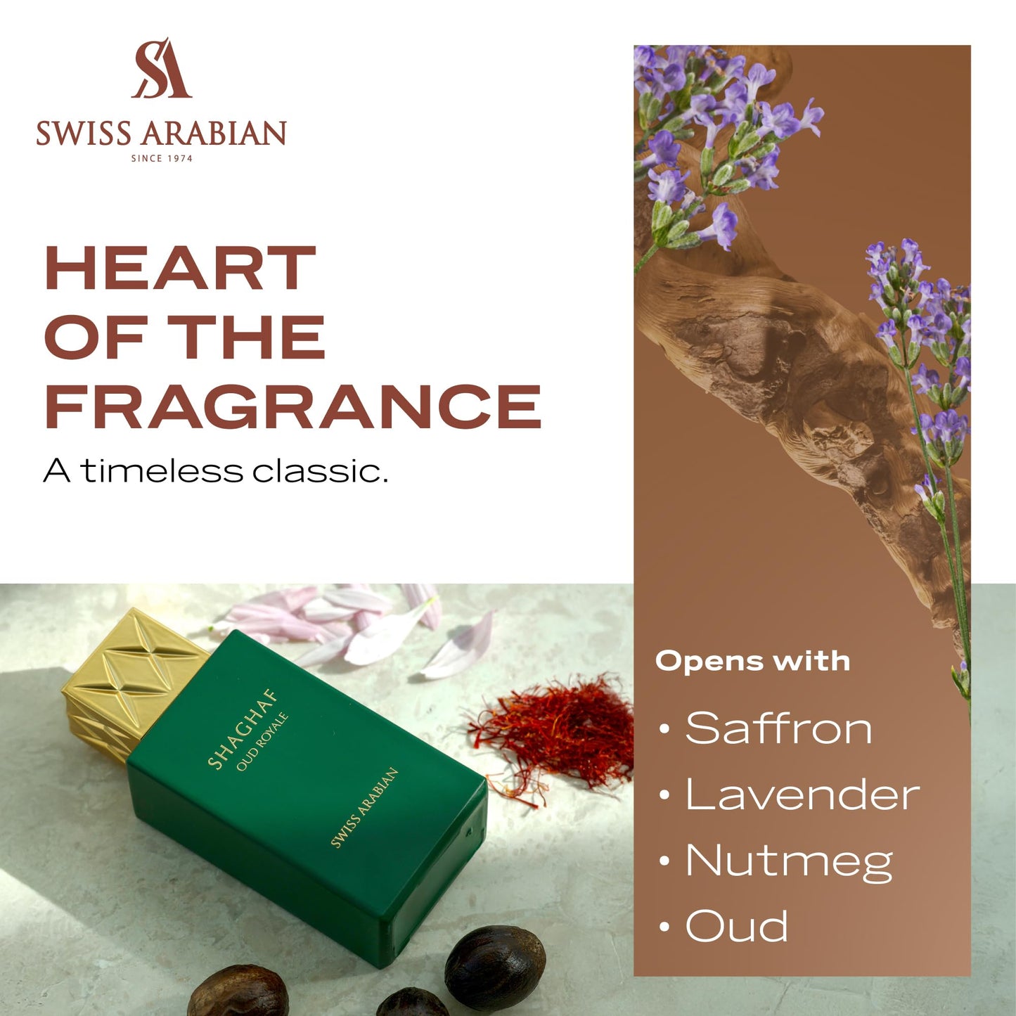 Swiss Arabian Shaghaf Oud Royale Spicy, Oud, Aromatic Fragrance - Notes of Saffron and Lavender - Perfume for Women and Men - 2.5 oz EDP Spray - Medaid International