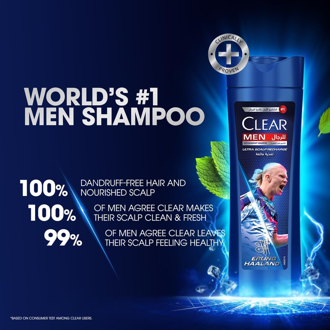 Clear Men anti-dandruff shampoo, ultra scalp recharge, Haaland edition, 100% dandruff-free hair & nourished scalp, 400 ml - Medaid International