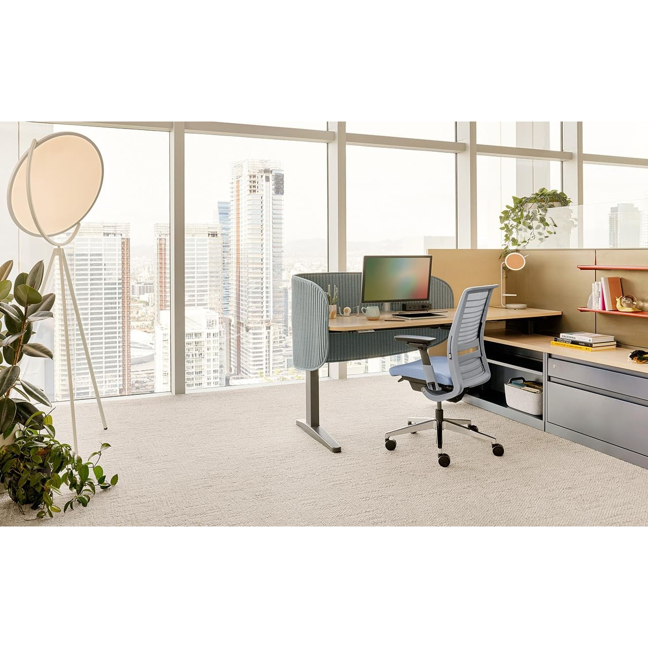 Steelcase Think Office Chair - Ergonomic Work Chair - Lumbar Support - 4D Arms - Platinum Solid Frame with 3D Knit Back - Nickel Fabric with Wheels for Hard Flooring - Medaid International
