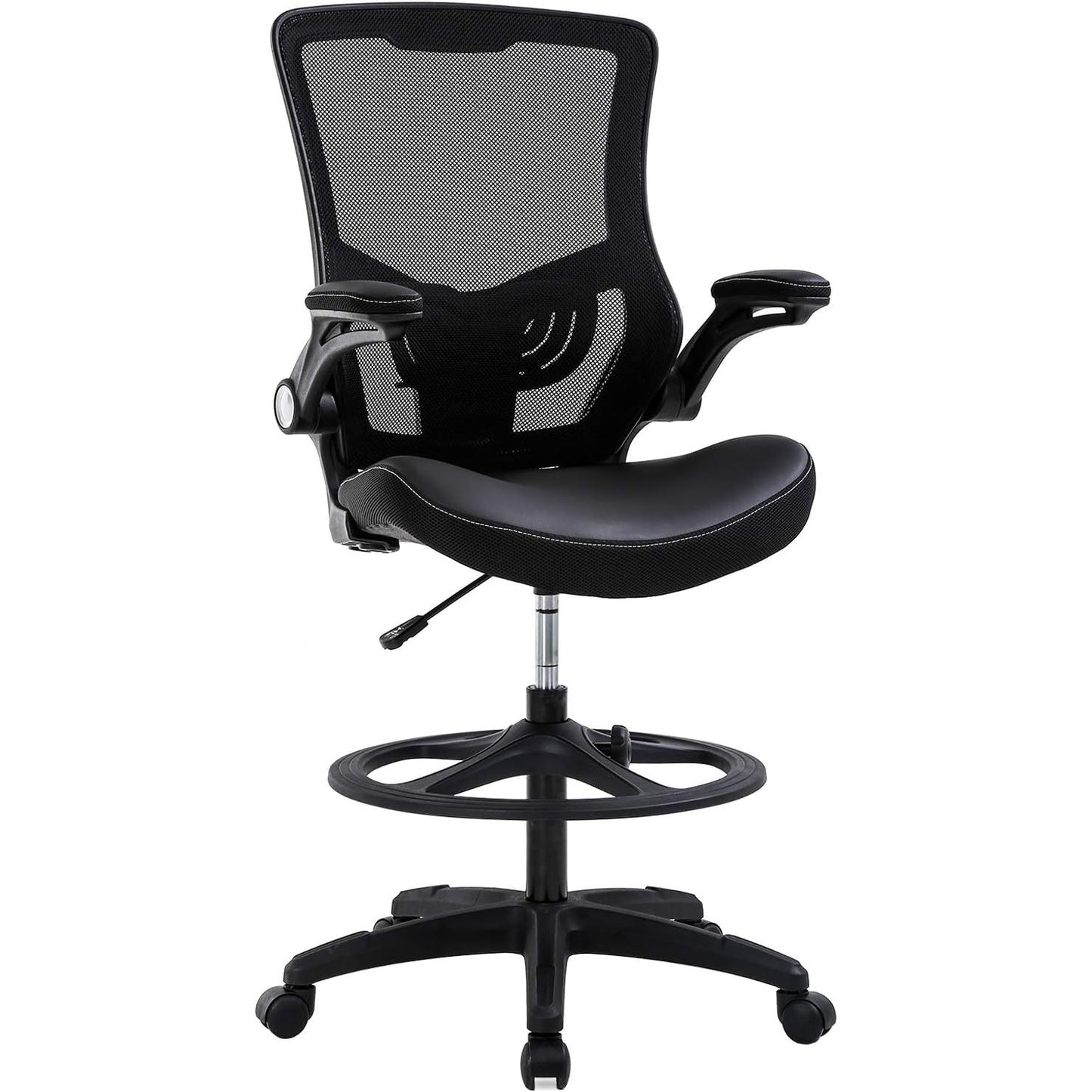 Drafting Chair Ergonomic Tall Office Chair Standing Desk Chair with Flip Up Arms Foot Rest Back Support Adjustable Height Mesh Drafting Stool, Black - Medaid International