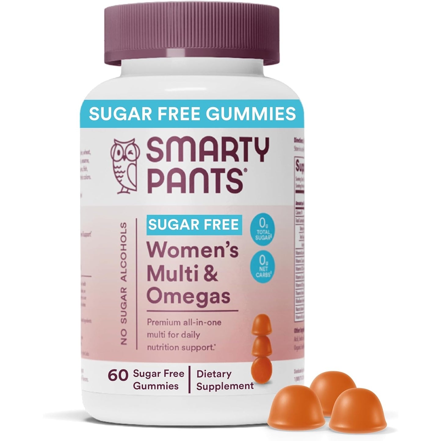 SmartyPants Women's Multivitamin Gummies, Sugar Free: Biotin, Methylfolate, Omega 3 (ALA), Vitamin D3, C, Vitamin B12, B6, Vitamin A, K & Zinc, Gluten Free, 60 Count (20 Day Supply) - Medaid