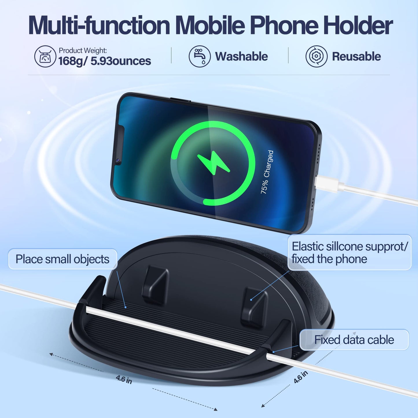Loncaster Car Phone Holder, Car Phone Mount Silicone Car Pad Mat for Various Dashboards, Slip Free Desk Phone Stand Compatible with iPhone, Samsung, Android Smartphones, GPS Devices and More, Black - Medaid International