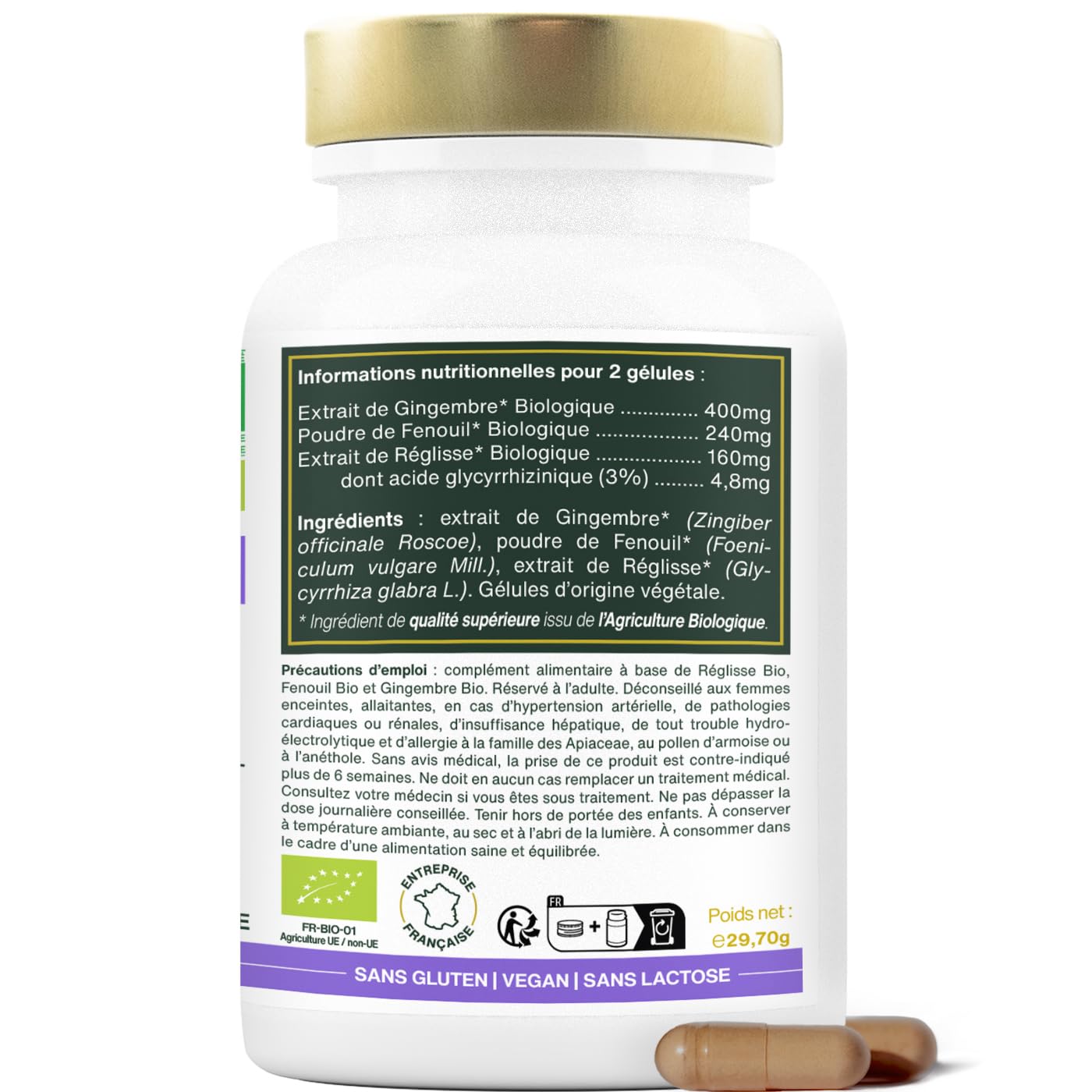 Digestion BIO | Confort Digestif et Santé de l’Estomac | Réglisse, Fenouil, Gingembre | Améliore la Digestion, Réduit les Inconforts | 60 gélules de 400mg | Fabriqué en France | Qualité Supérieure - Medaid International