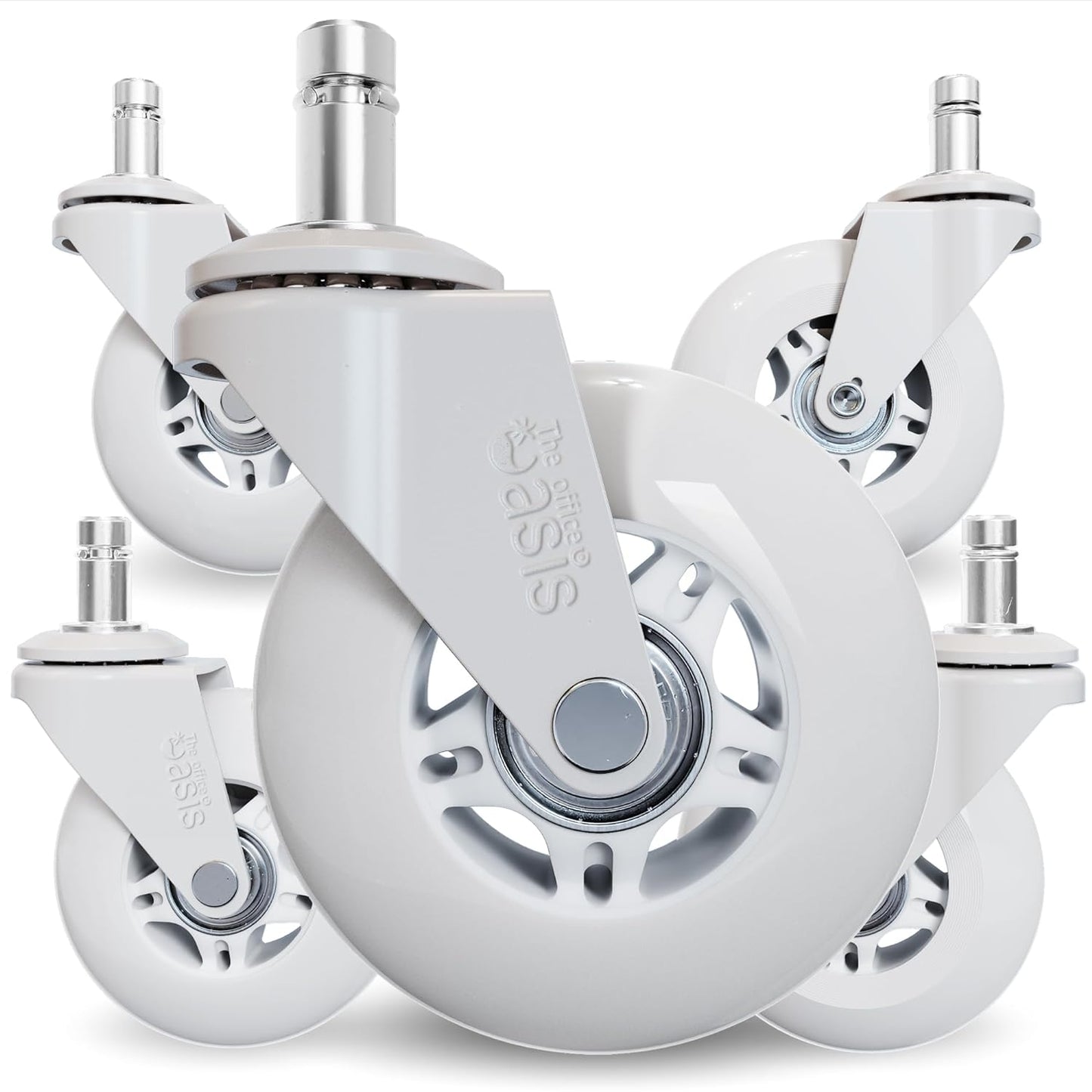 The Original Rollerblade Office Chair Wheels (As Seen On PBS) - Incredibly Smooth & Quiet Rolling Casters - Safe for Hardwood Floors & Carpet - Easy Installation with Universal Fit - Set of 5 - Medaid International