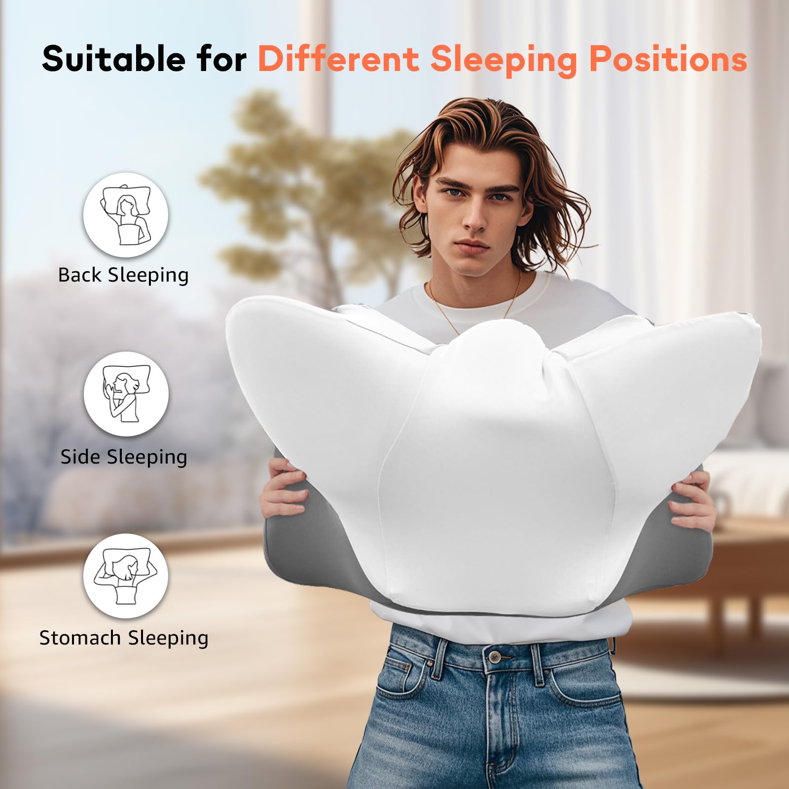 Dual-Height Cervical Neck Pillow for Pain Relief, Memory Foam Pillows with Cooling Tech -3D Ergonomic Support, Cooling Cover, for Side/Back/Stomach Sleeper Pillow, Minimalist Style - Gray,White - Medaid International
