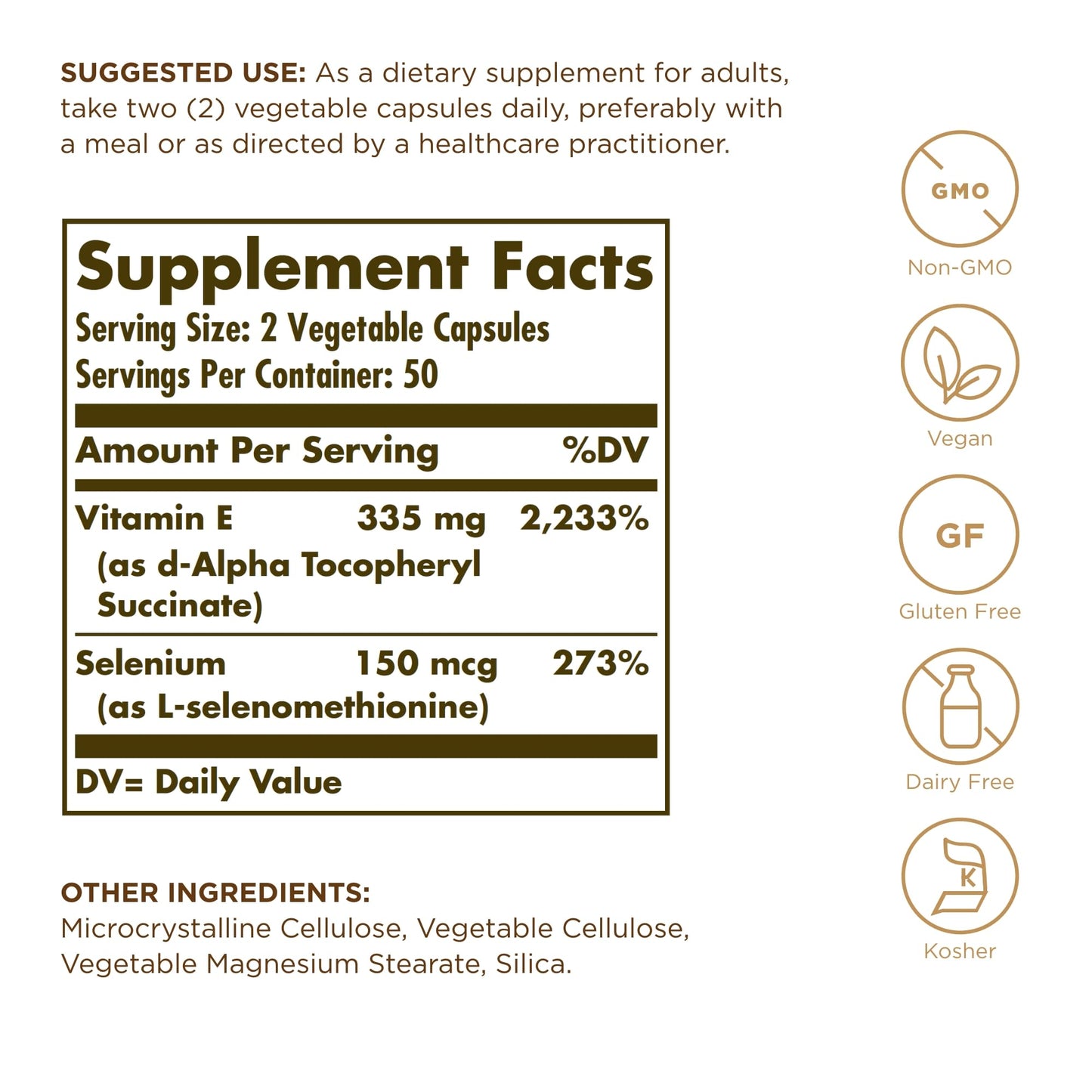 Solgar Dry Vitamin E with Yeast-Free Selenium - 100 Vegetable Capsules - Advanced Antioxidant Support - Non-GMO, Vegan, Gluten Free, Dairy Free, Kosher - 50 Servings - Medaid International