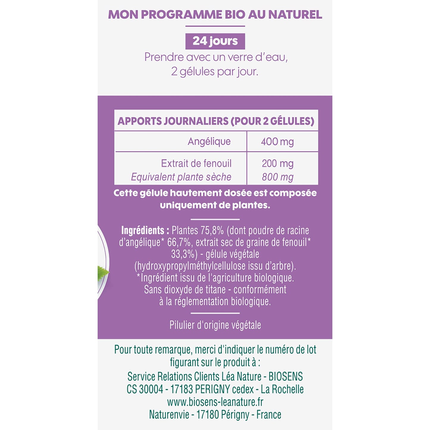 Biosens - Gélule Végétale Digestion Ventre Plat Angélique Fenouil 19 g - Medaid International