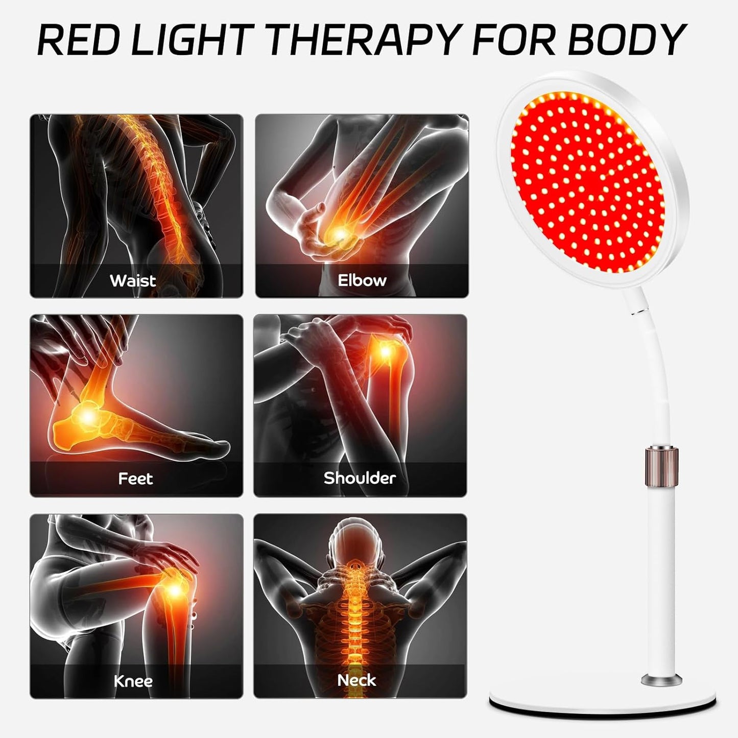 Red Light Lamp, 660nm Red Light Therapy Lamps with Base, Dimmable & Adjustable Height & 10/30/45Min Timer, 140LEDs Infrared Lamp for Home, Office - Medaid International